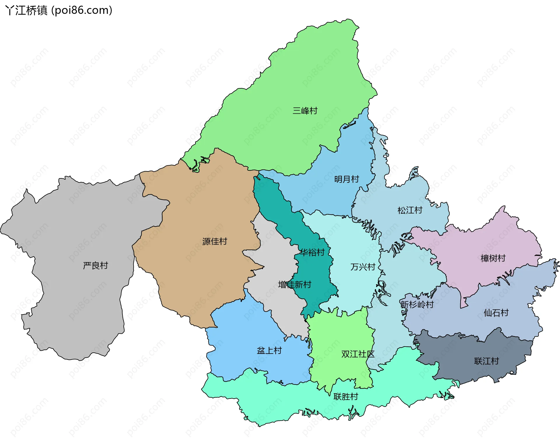 丫江桥镇边界地图(五级行政区划)