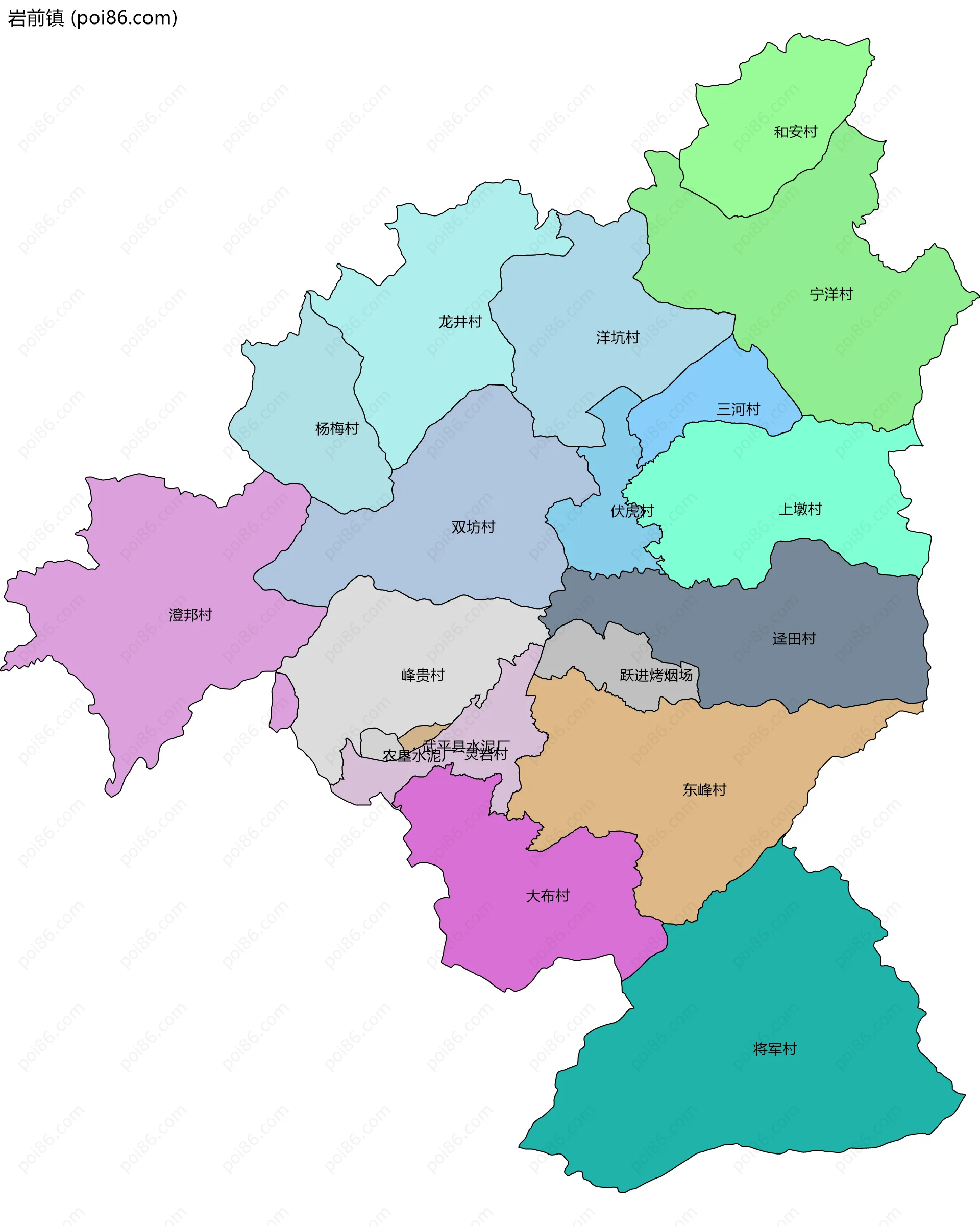 岩前镇边界地图(五级行政区划)