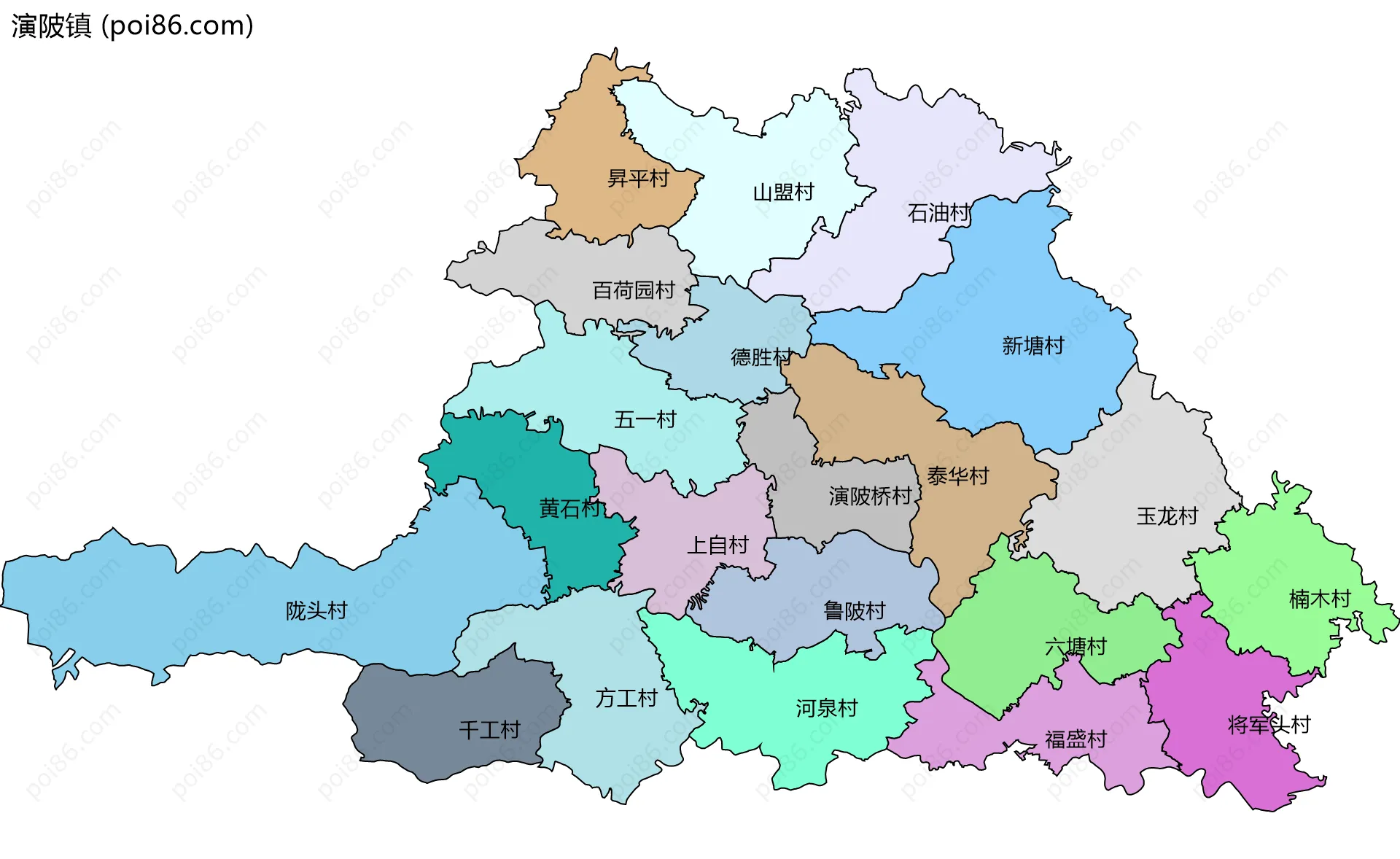 演陂镇边界地图(五级行政区划)