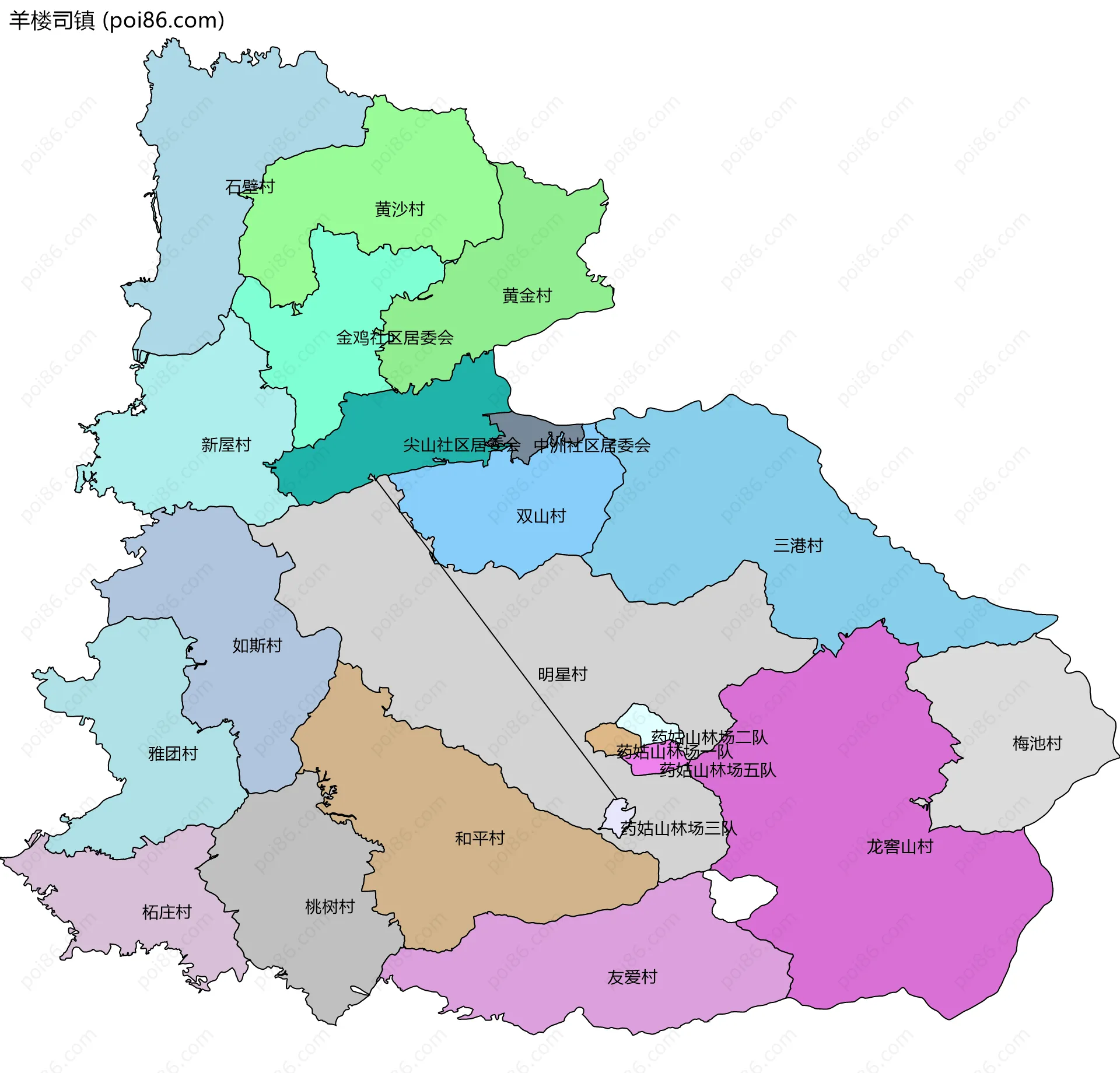 羊楼司镇边界地图(五级行政区划)