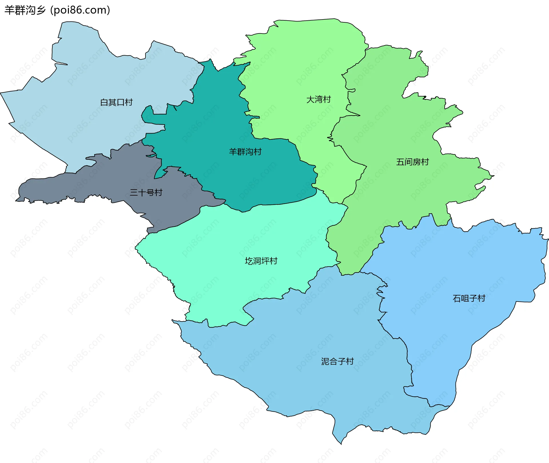 羊群沟乡边界地图(五级行政区划)