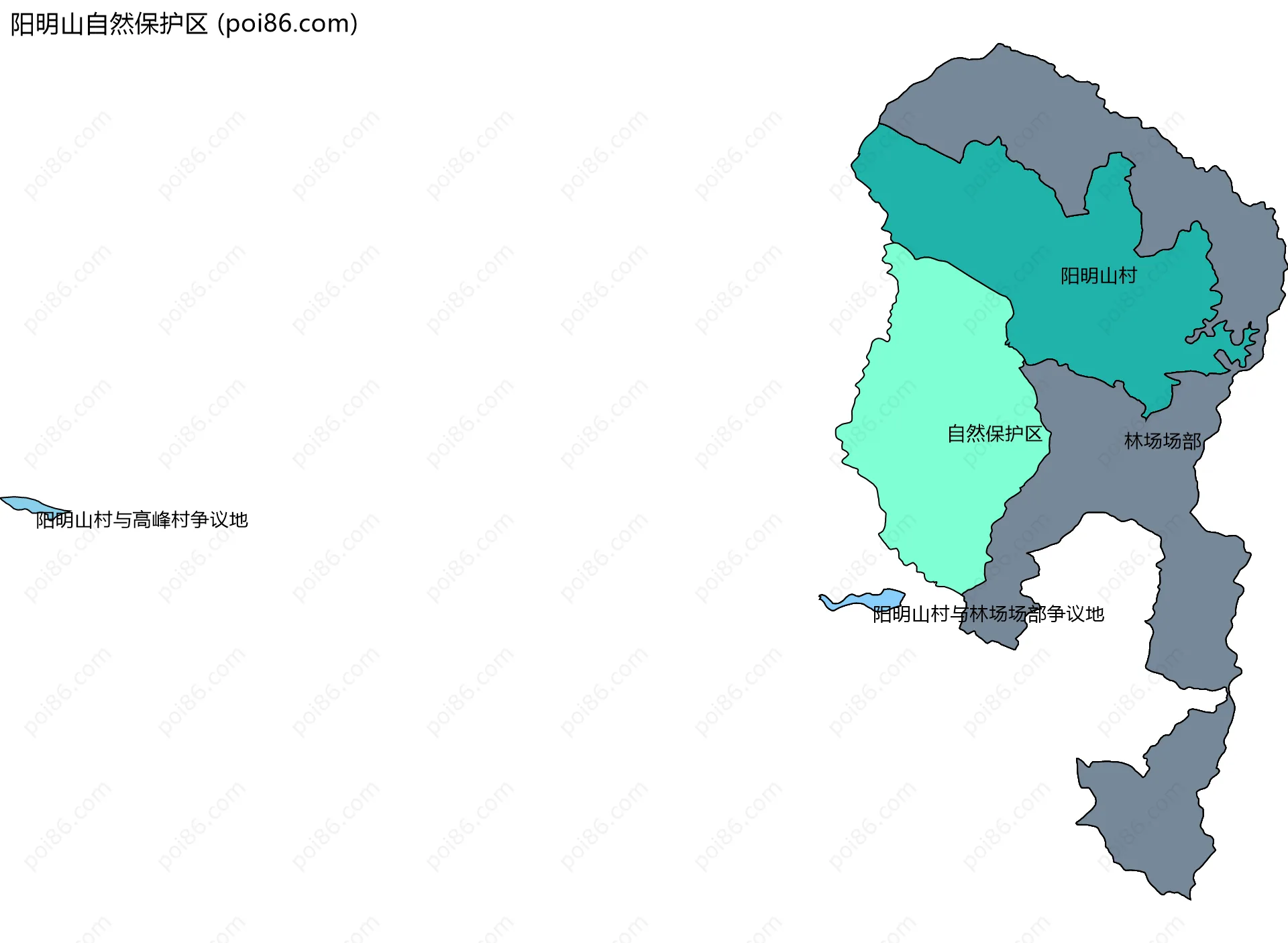 阳明山自然保护区边界地图(五级行政区划)