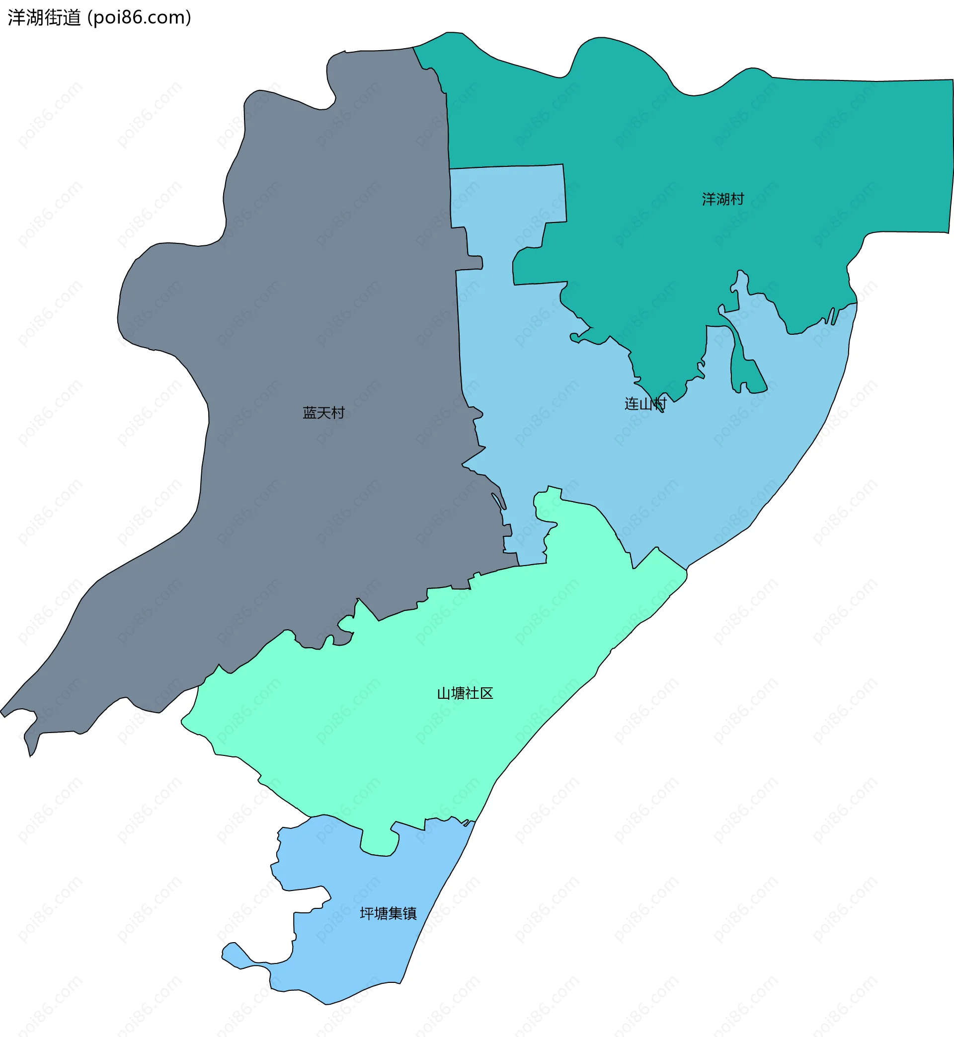 洋湖街道边界地图(五级行政区划)