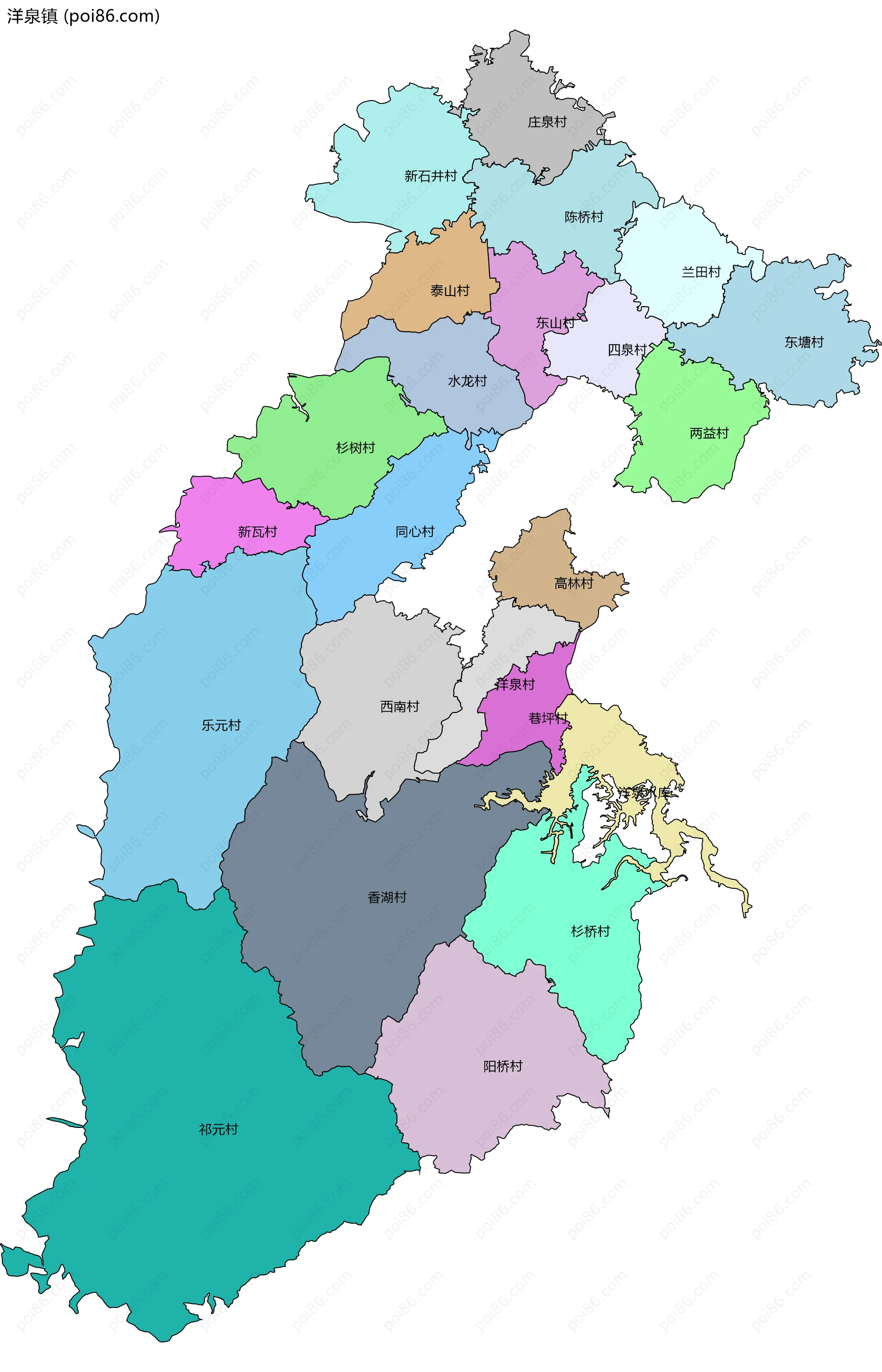 洋泉镇边界地图(五级行政区划)