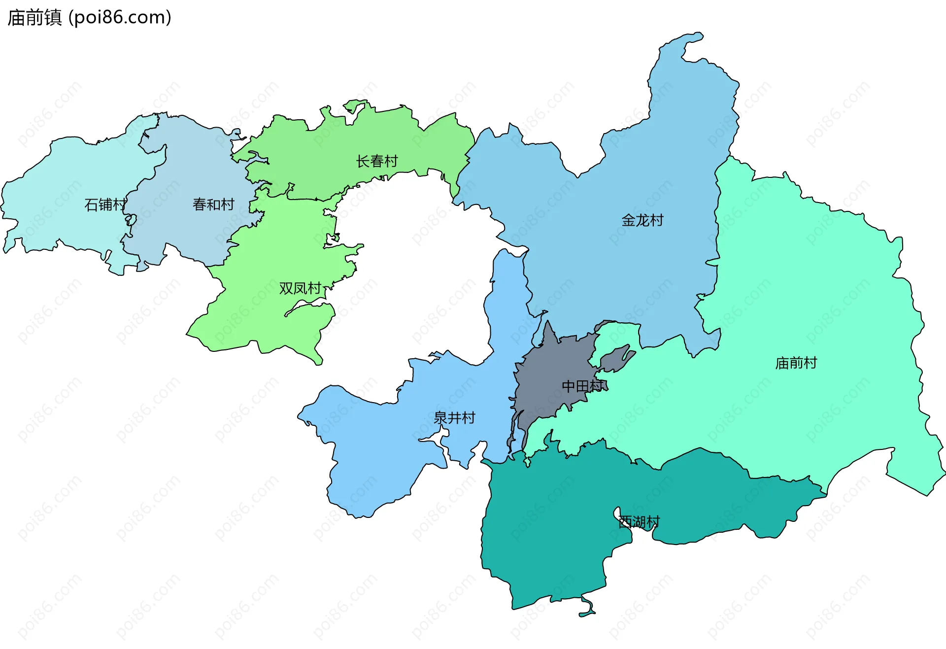 庙前镇边界地图(五级行政区划)