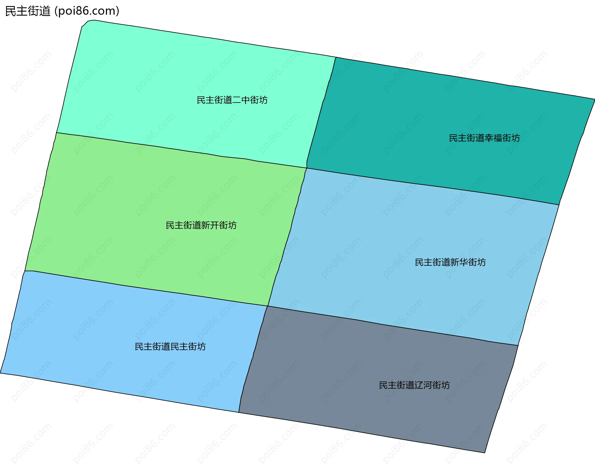 民主街道边界地图(五级行政区划)