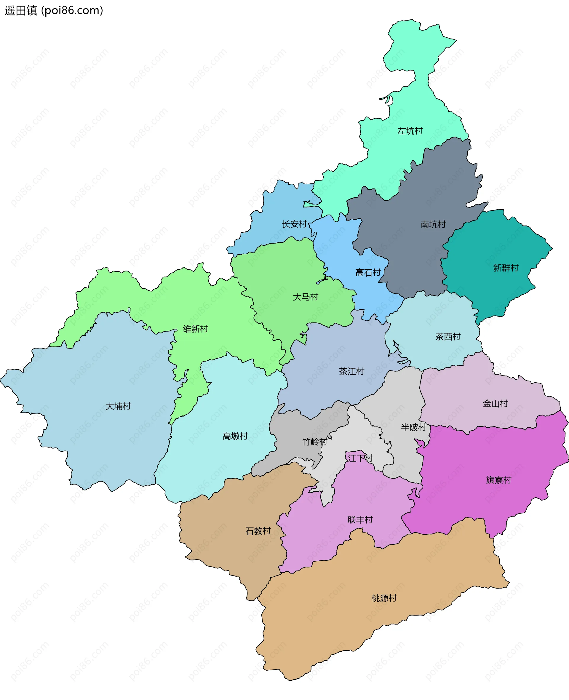 遥田镇边界地图(五级行政区划)