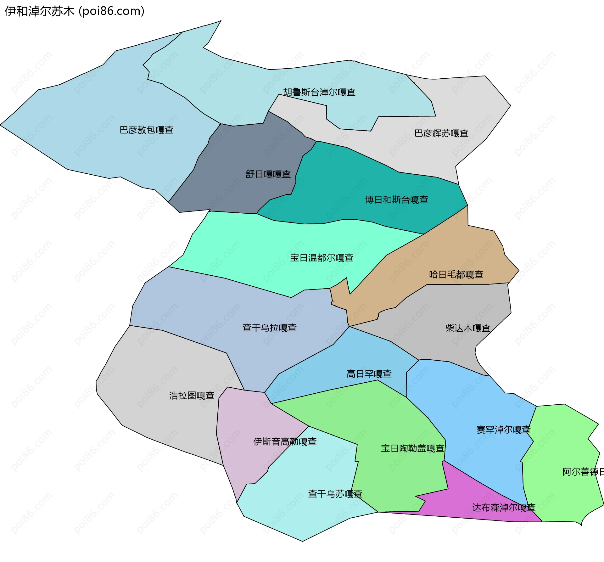 伊和淖尔苏木边界地图(五级行政区划)
