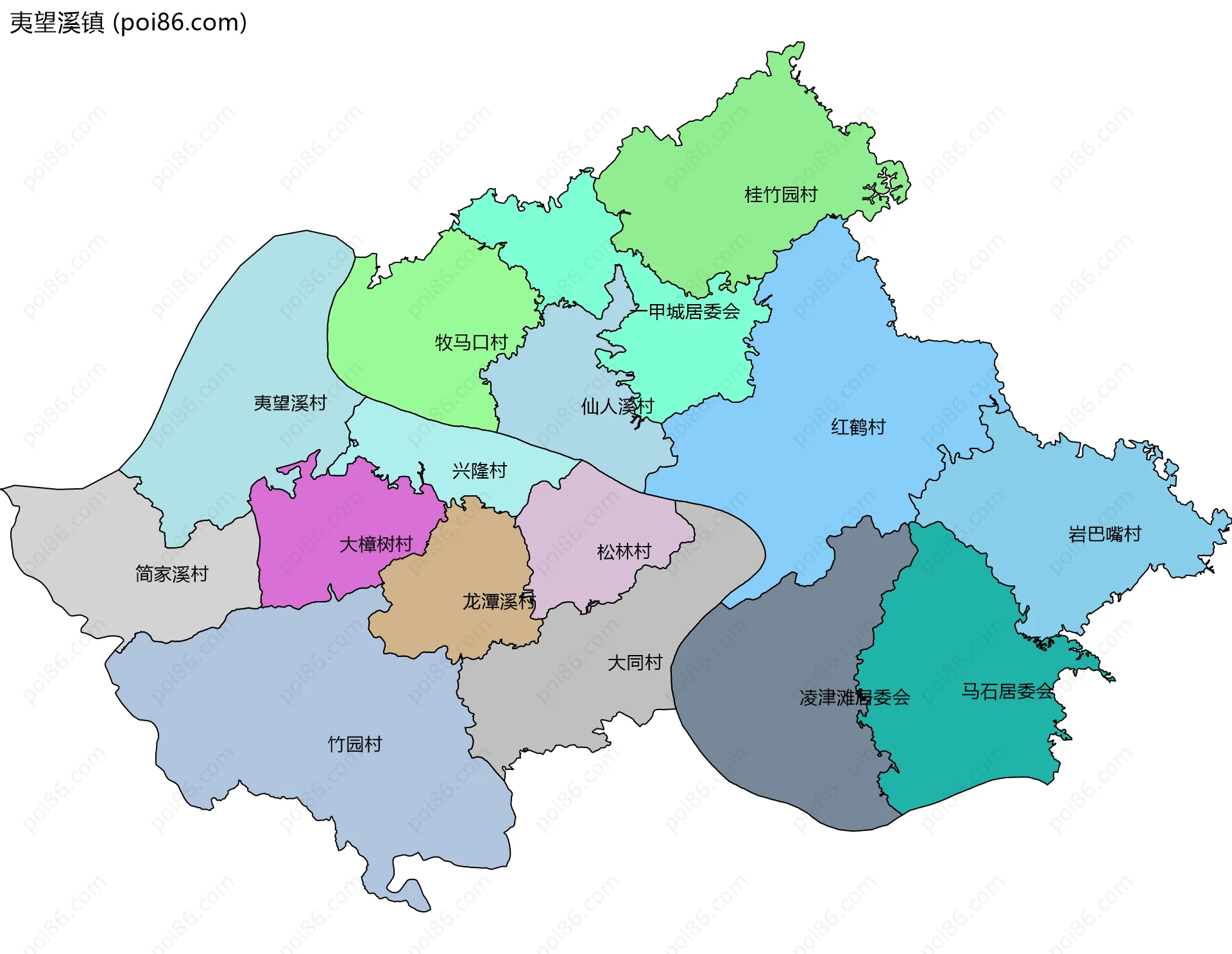 夷望溪镇边界地图(五级行政区划)