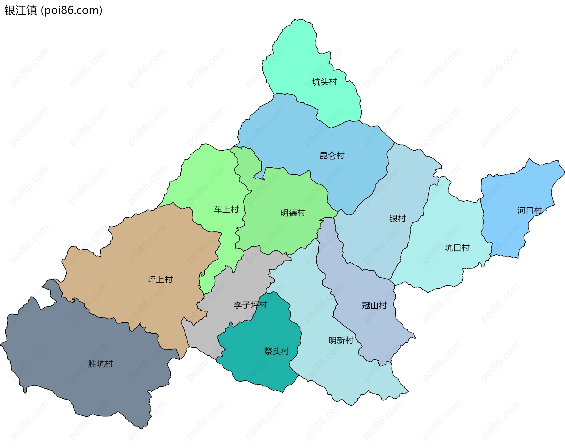 银江镇边界地图(五级行政区划)