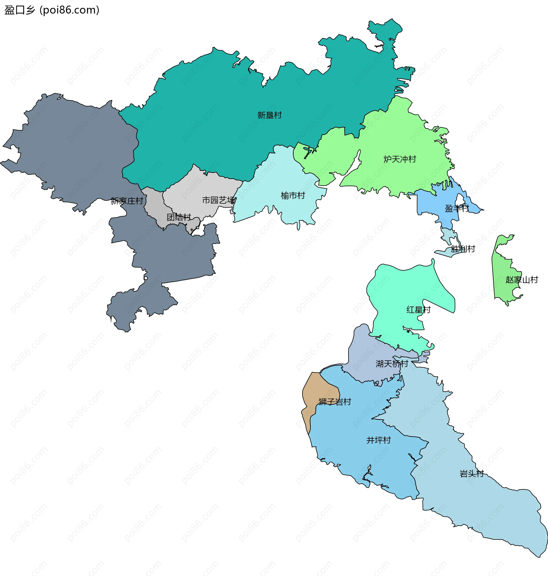 盈口乡边界地图(五级行政区划)