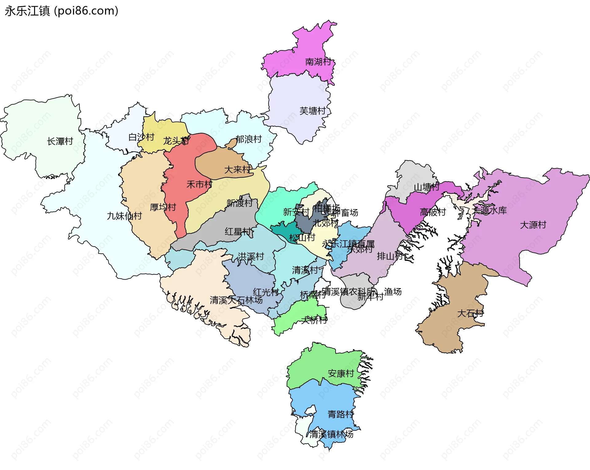 永乐江镇边界地图(五级行政区划)