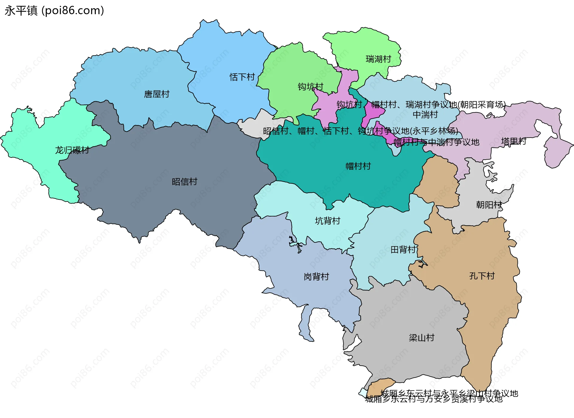 永平镇边界地图(五级行政区划)