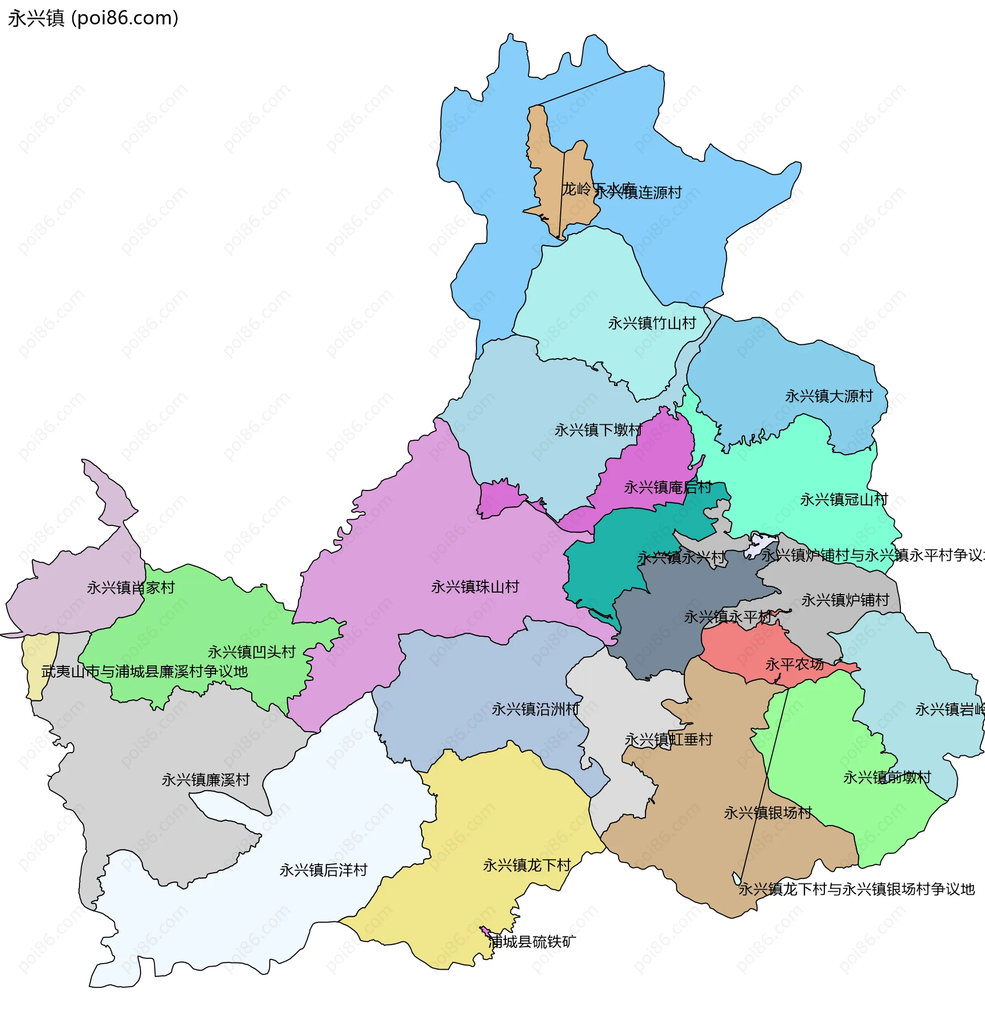 永兴镇边界地图(五级行政区划)