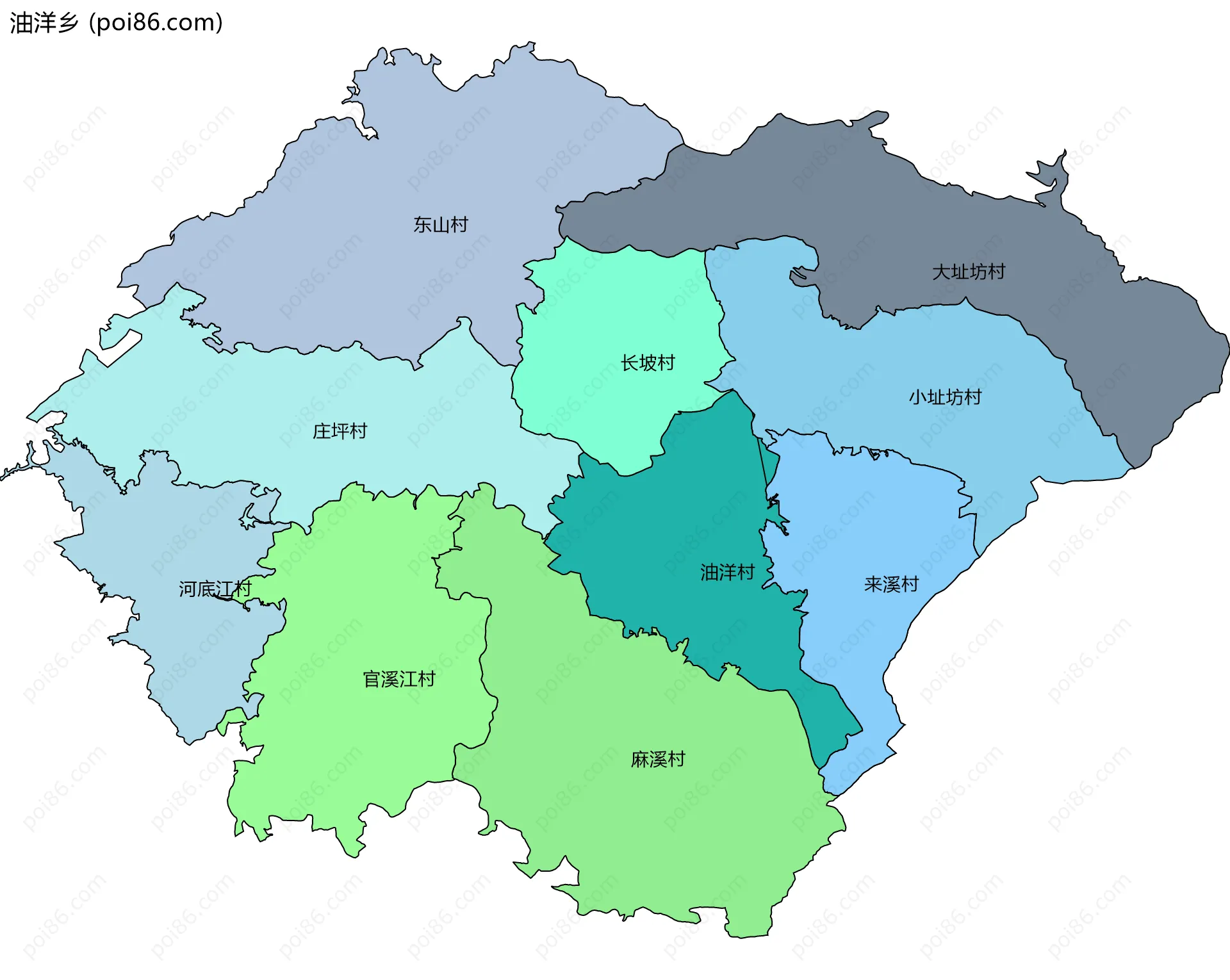 油洋乡边界地图(五级行政区划)