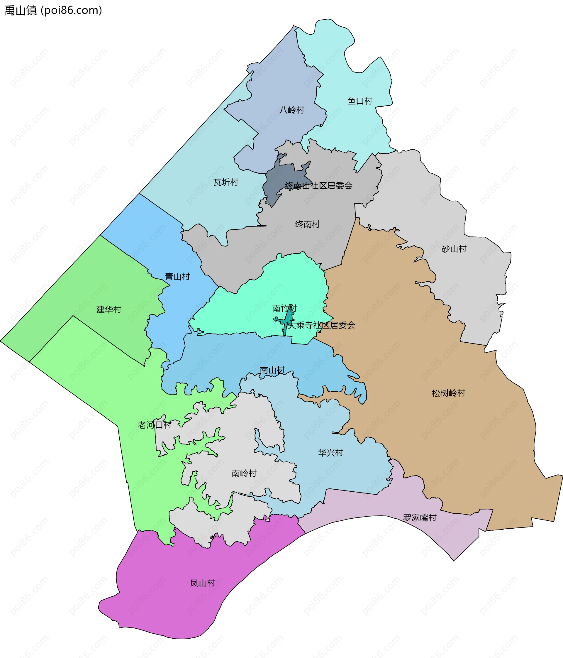 禹山镇边界地图(五级行政区划)