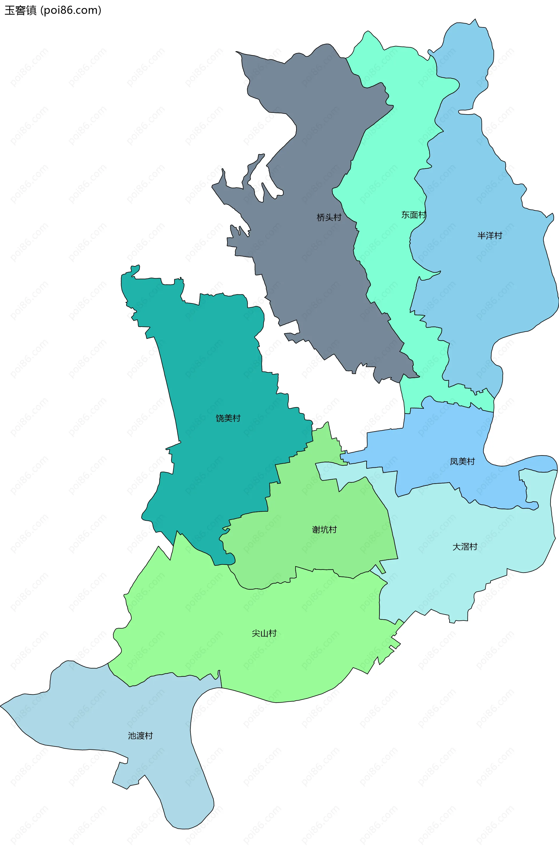 玉窖镇边界地图(五级行政区划)