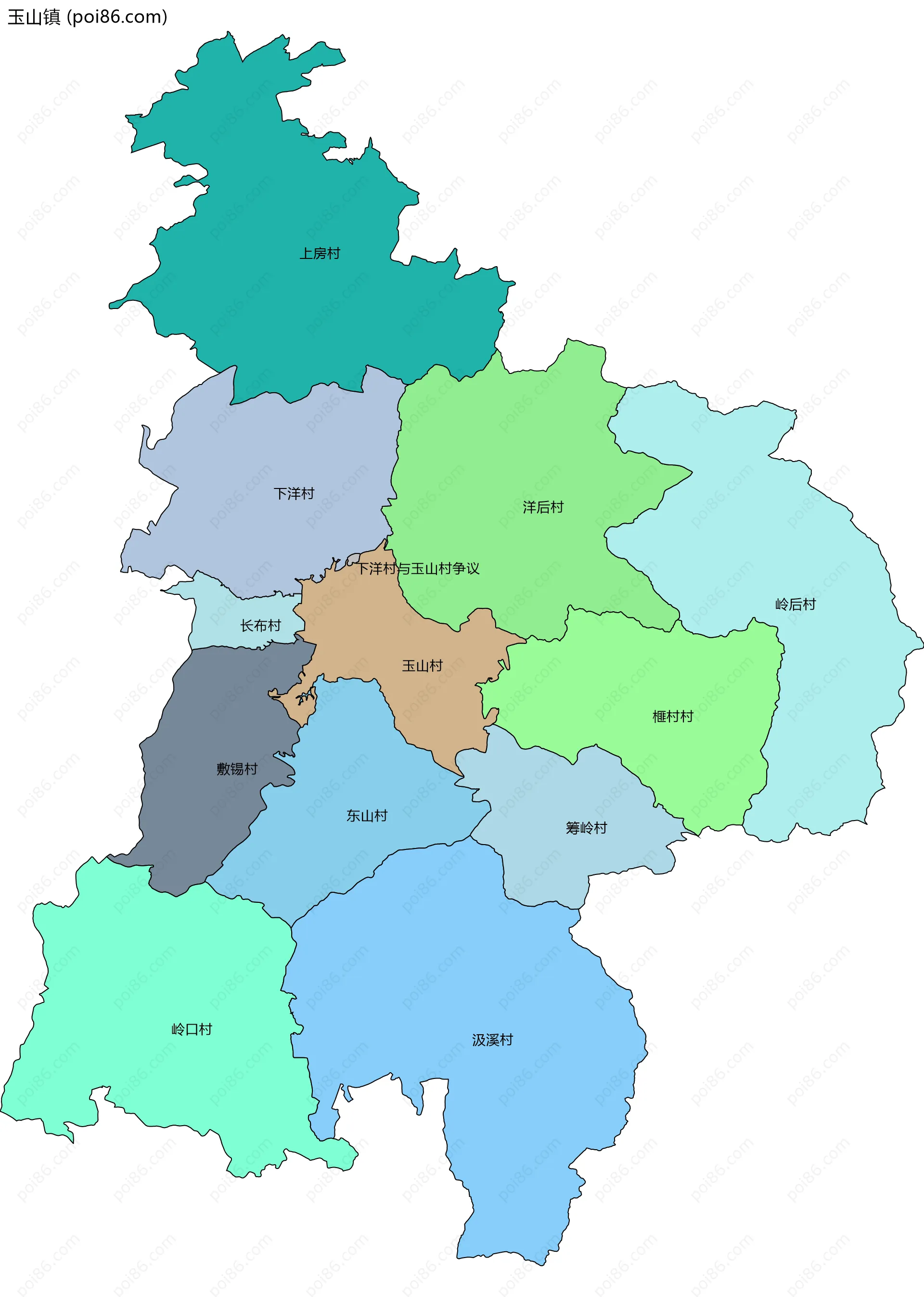 玉山镇边界地图(五级行政区划)