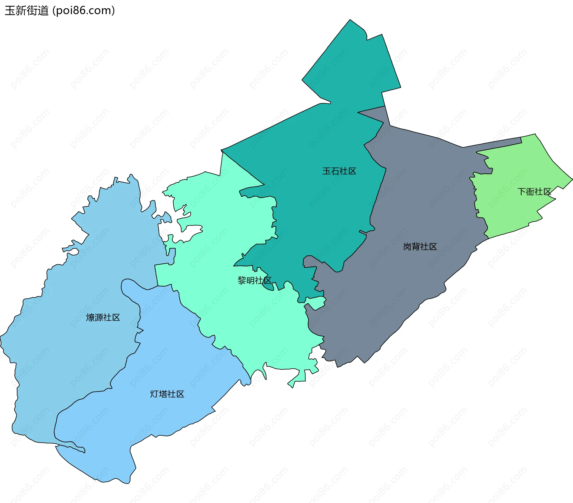 玉新街道边界地图(五级行政区划)