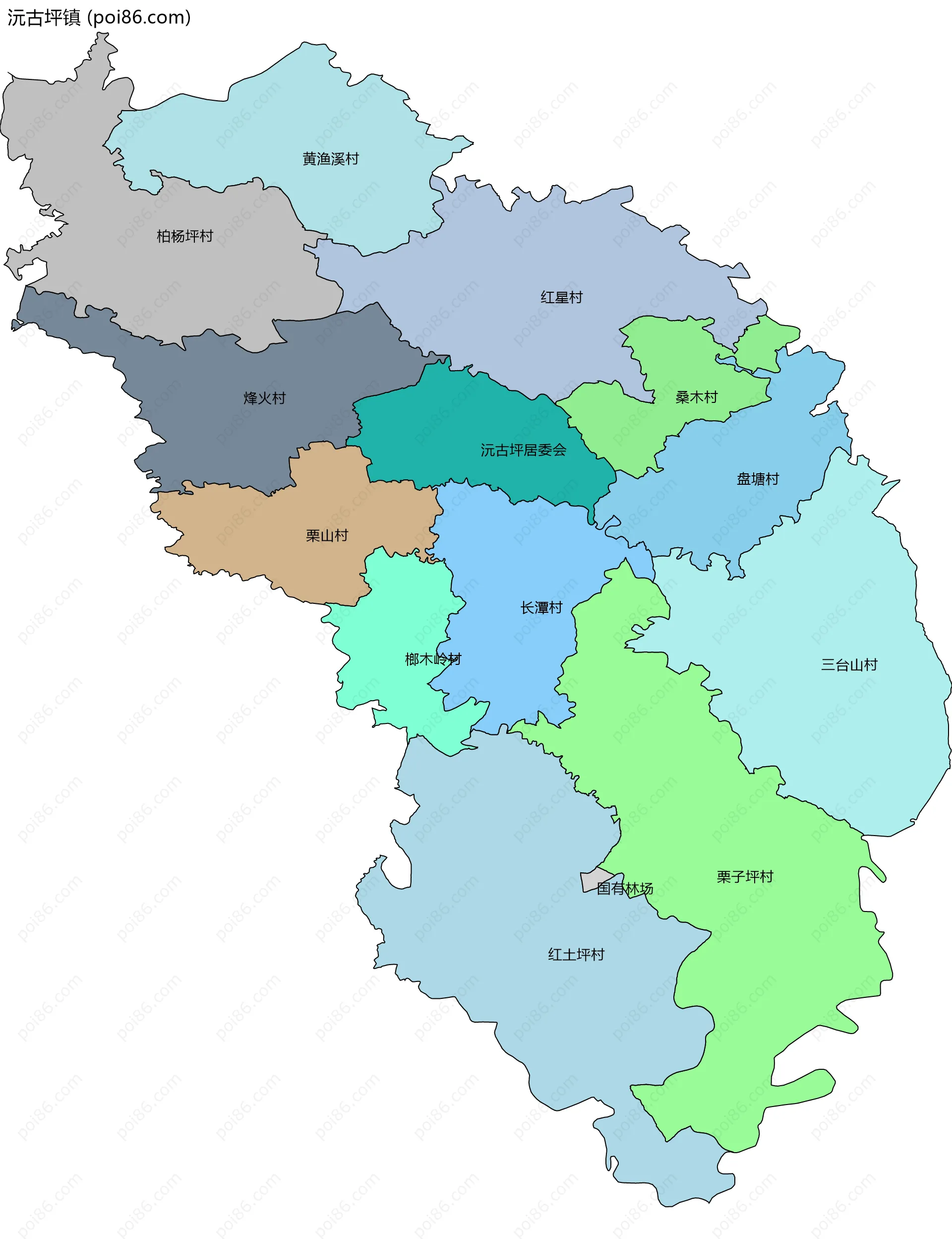 沅古坪镇边界地图(五级行政区划)