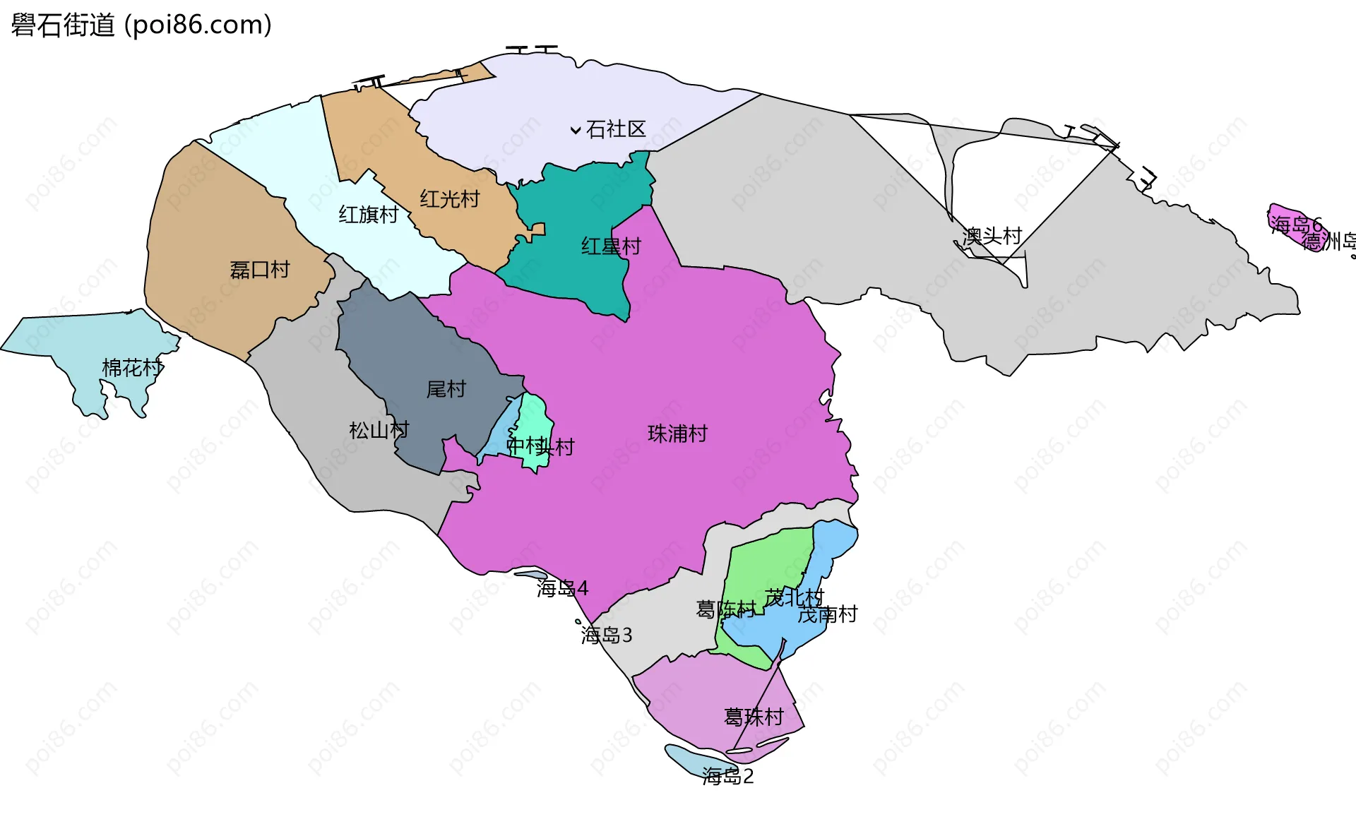 礐石街道边界地图(五级行政区划)
