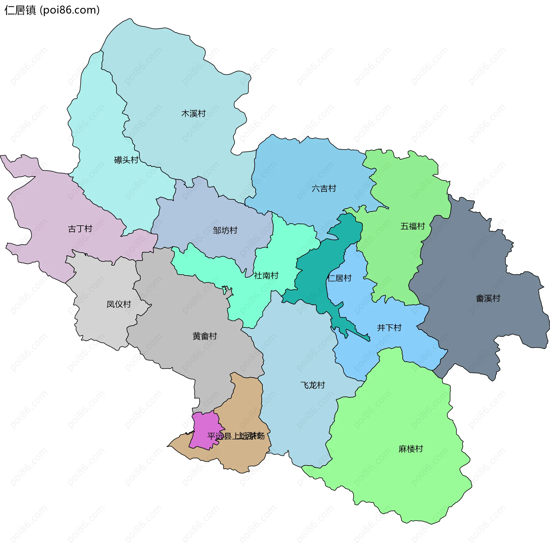 仁居镇边界地图(五级行政区划)