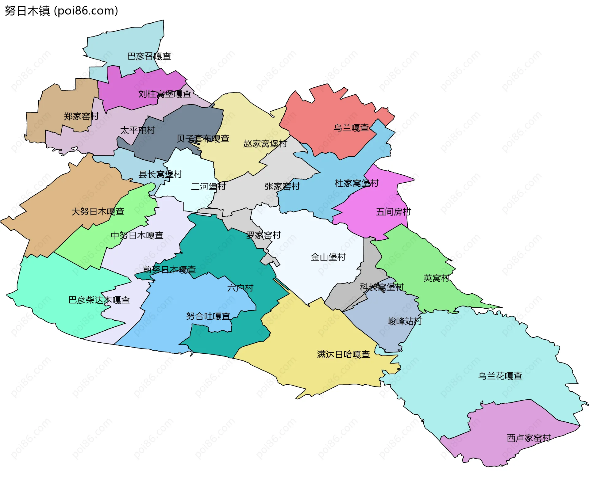 努日木镇边界地图(五级行政区划)