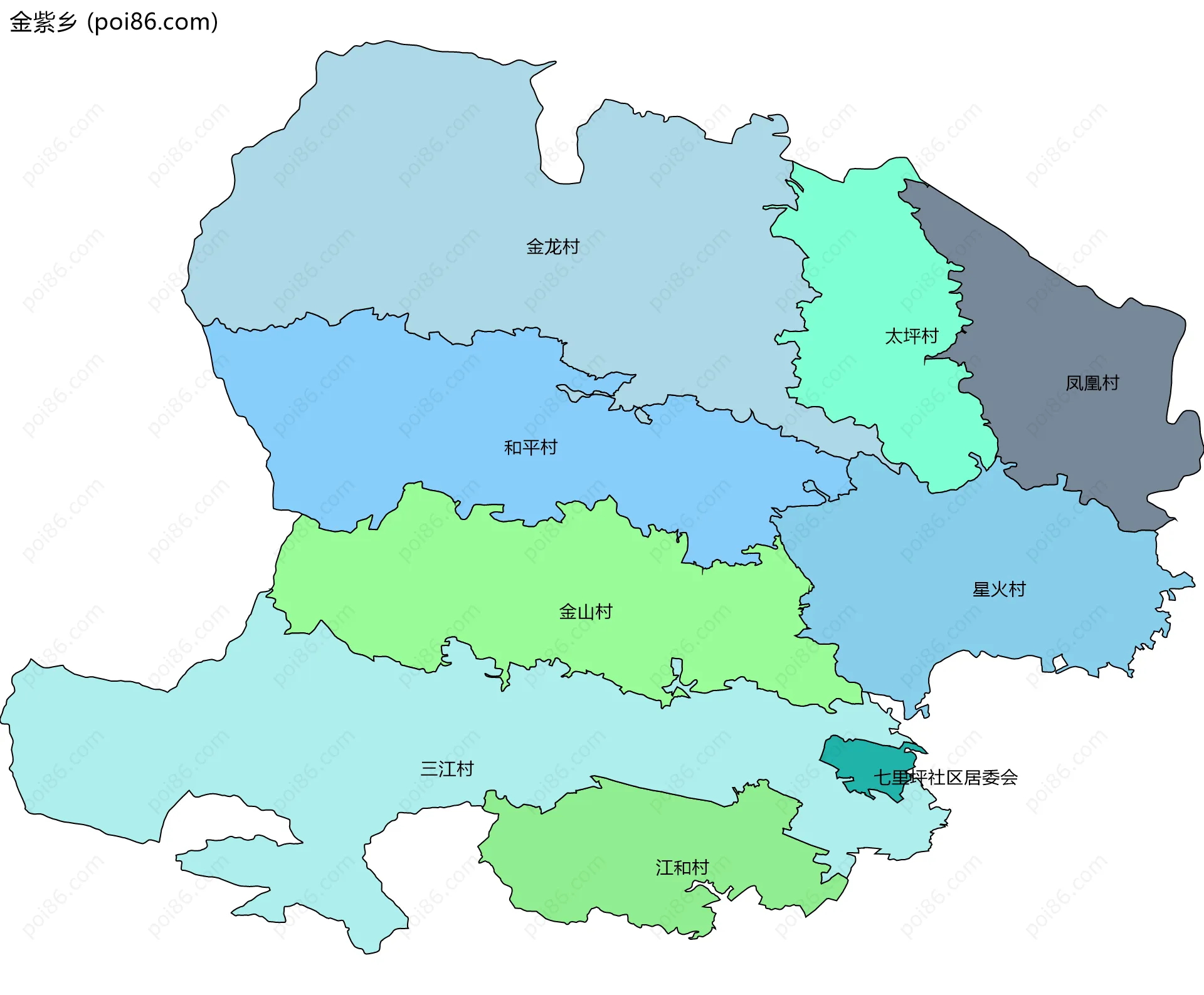 金紫乡边界地图(五级行政区划)
