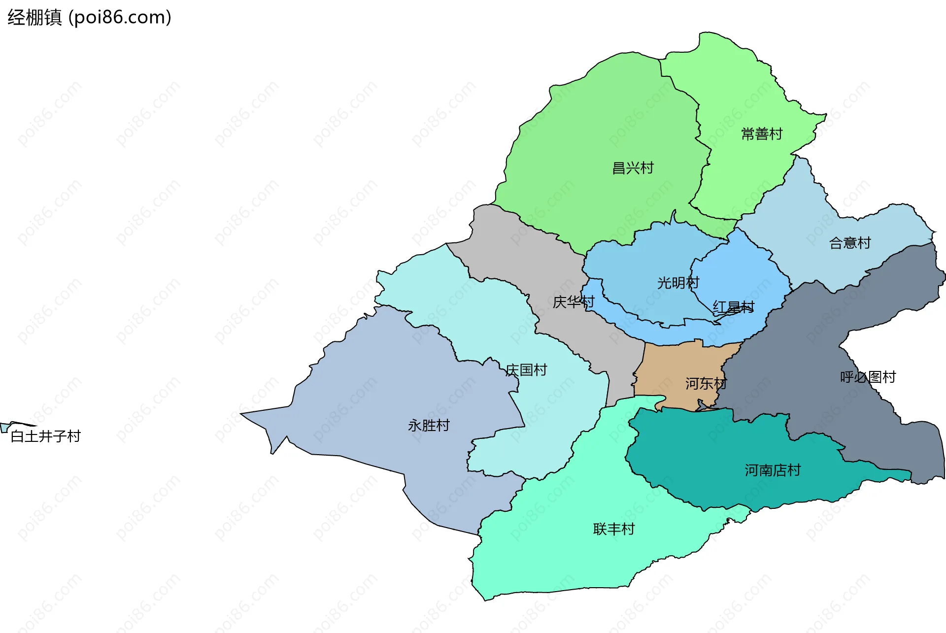 经棚镇边界地图(五级行政区划)