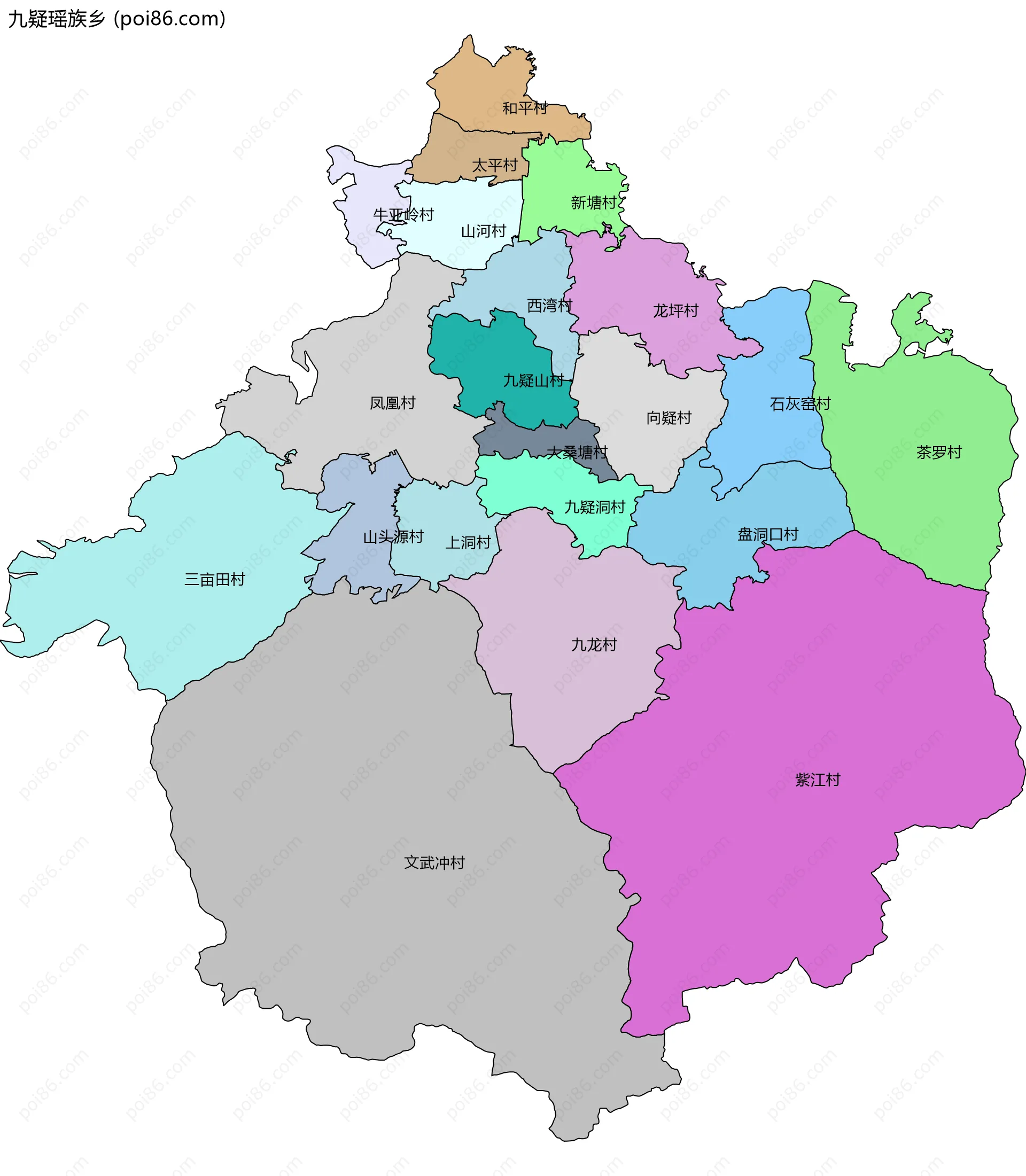 九疑瑶族乡边界地图(五级行政区划)