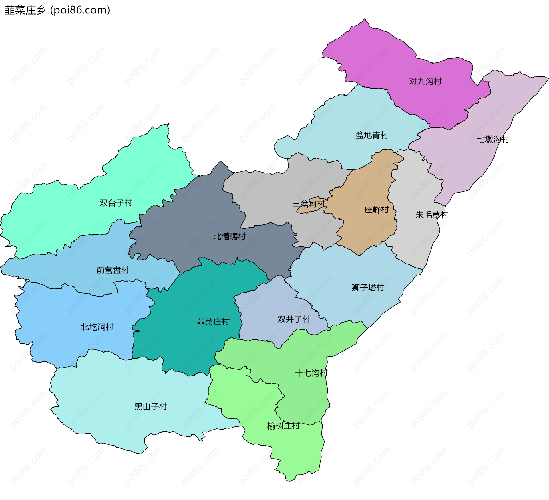 韮菜庄乡边界地图(五级行政区划)
