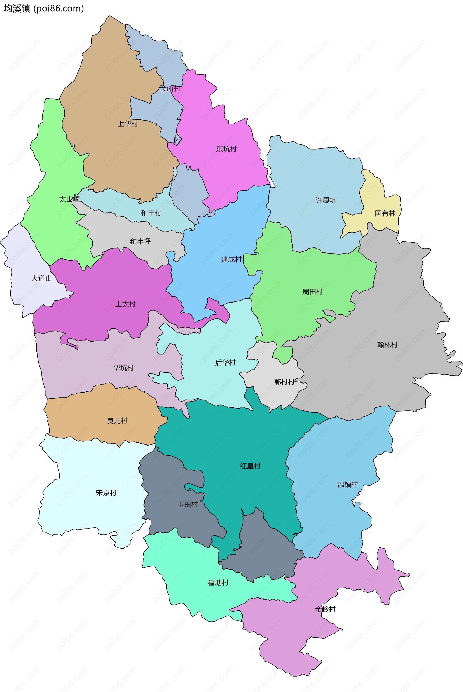 均溪镇边界地图(五级行政区划)