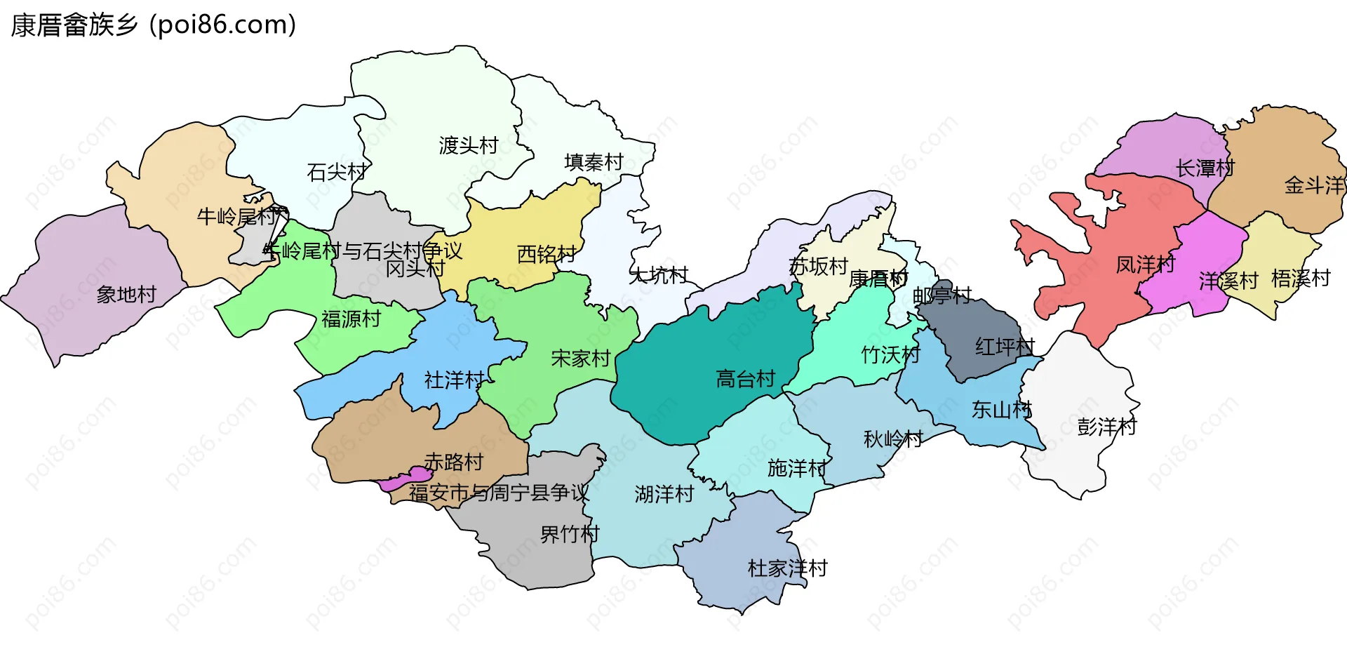 康厝畲族乡边界地图(五级行政区划)