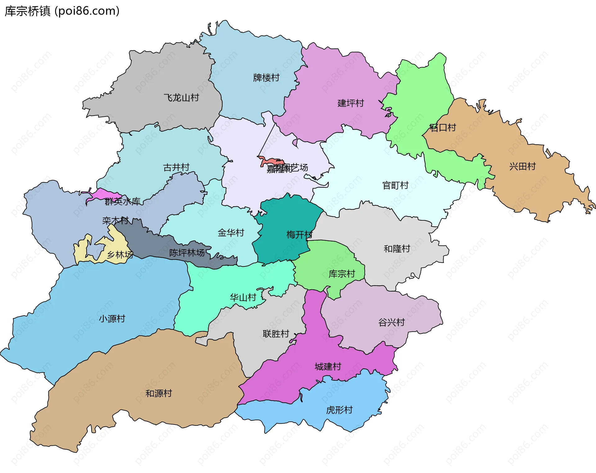 库宗桥镇边界地图(五级行政区划)