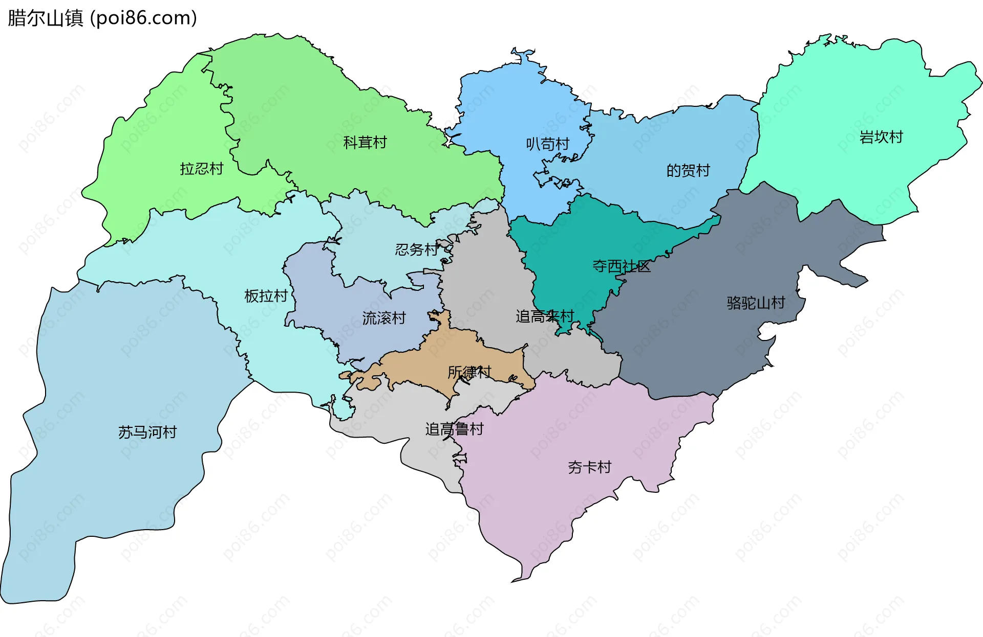 腊尔山镇边界地图(五级行政区划)