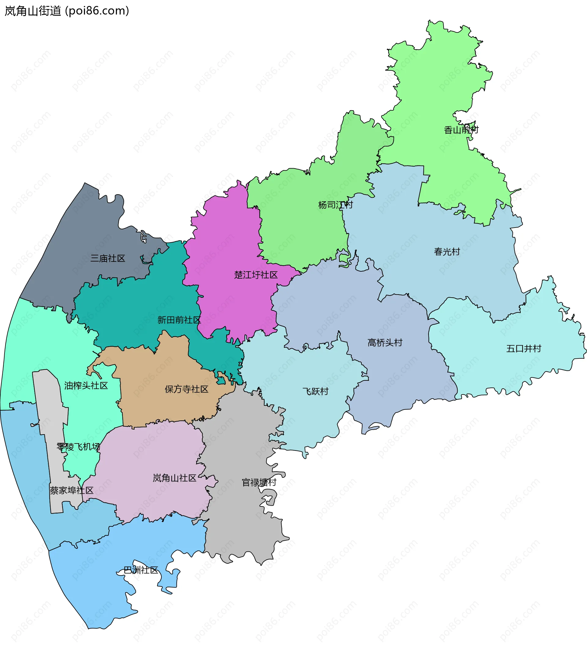 岚角山街道边界地图(五级行政区划)