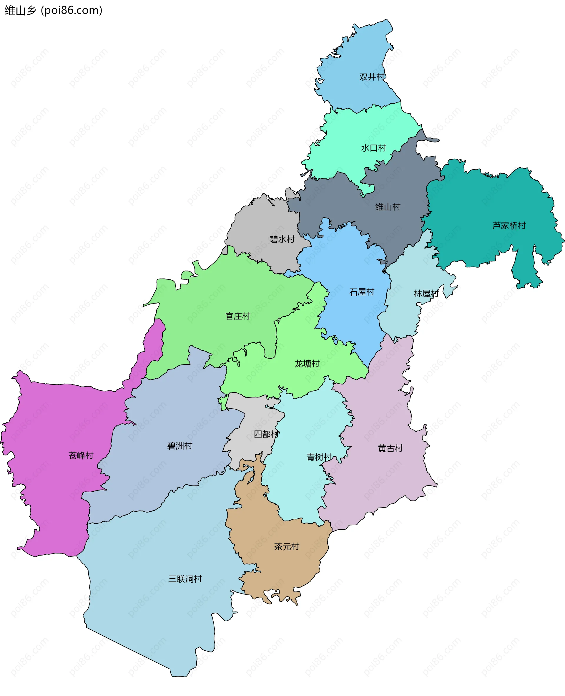维山乡边界地图(五级行政区划)