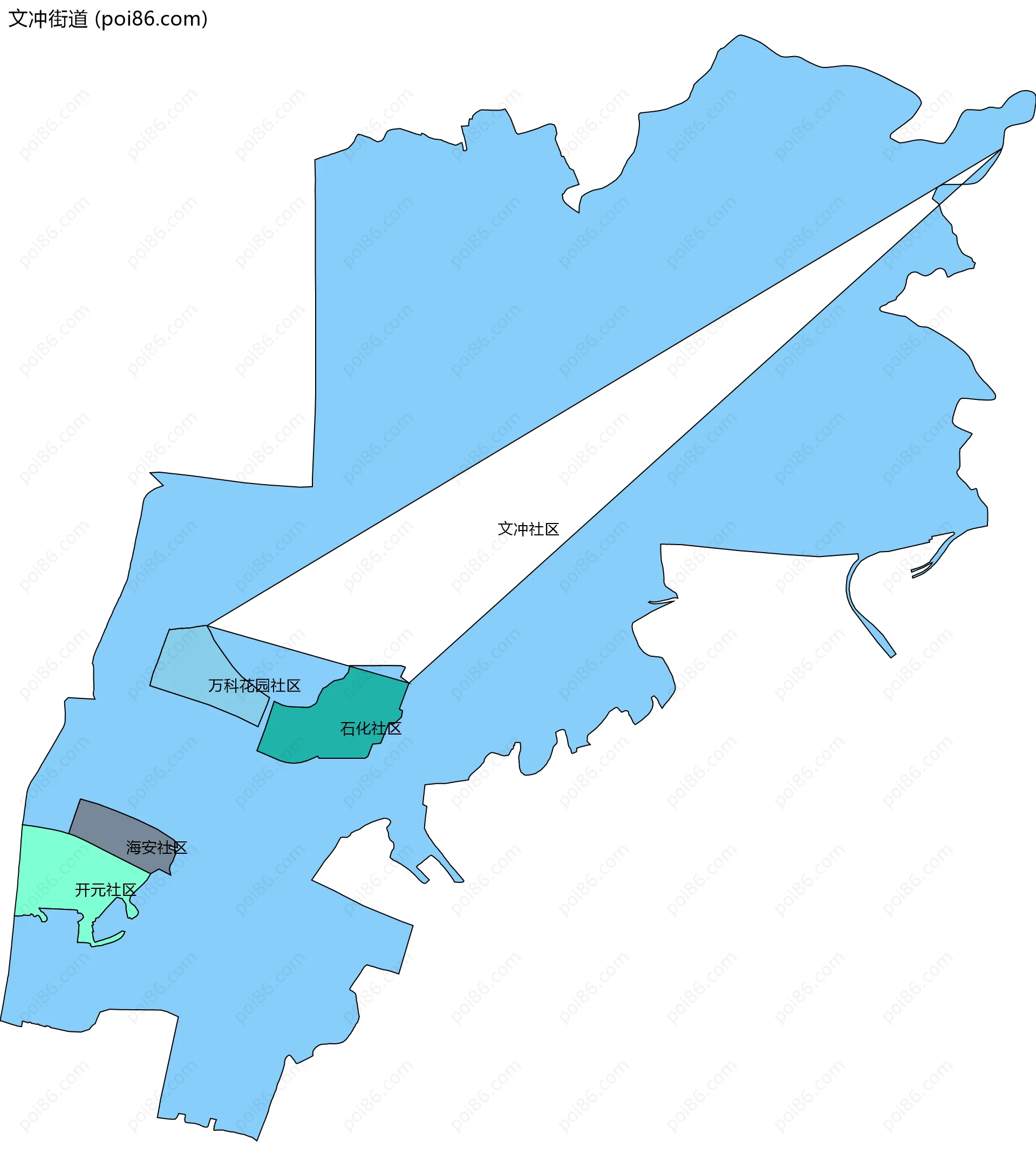 文冲街道边界地图(五级行政区划)