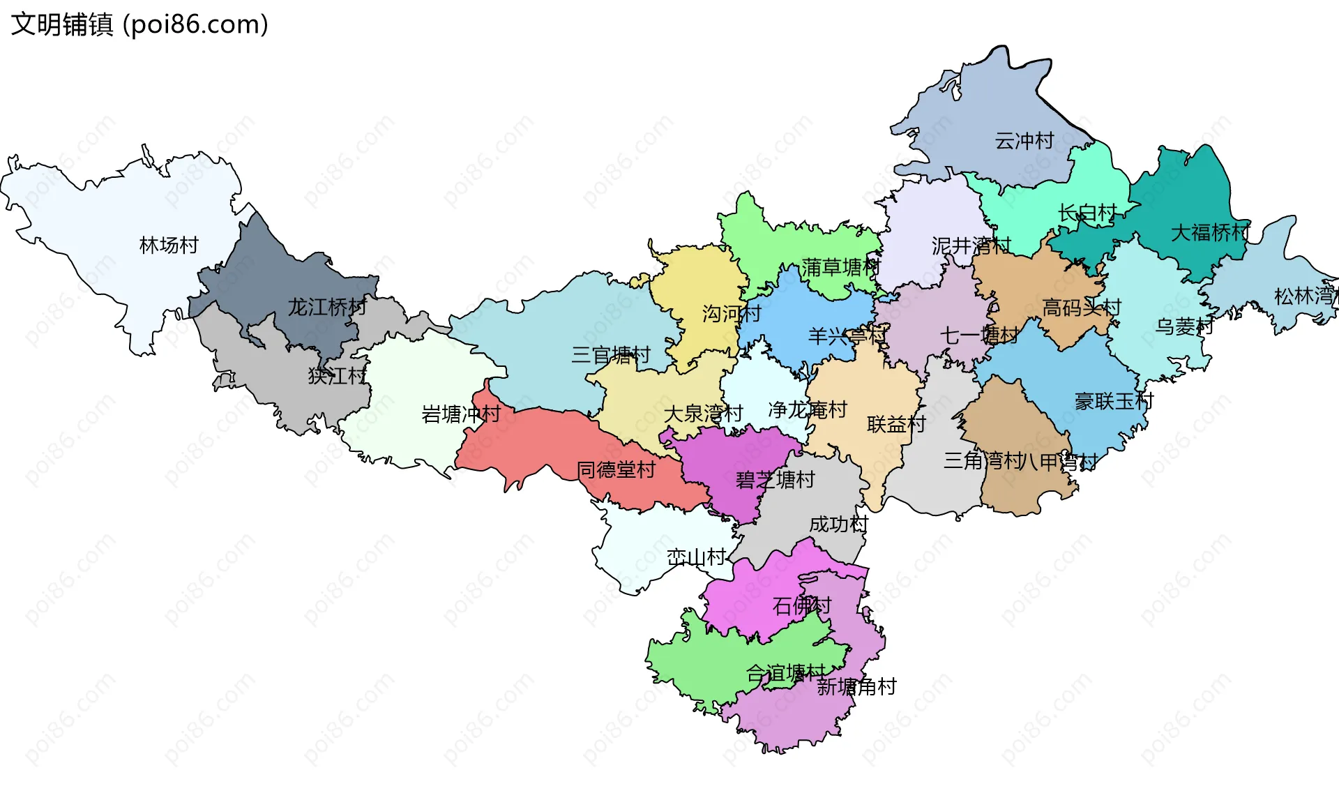 文明铺镇边界地图(五级行政区划)