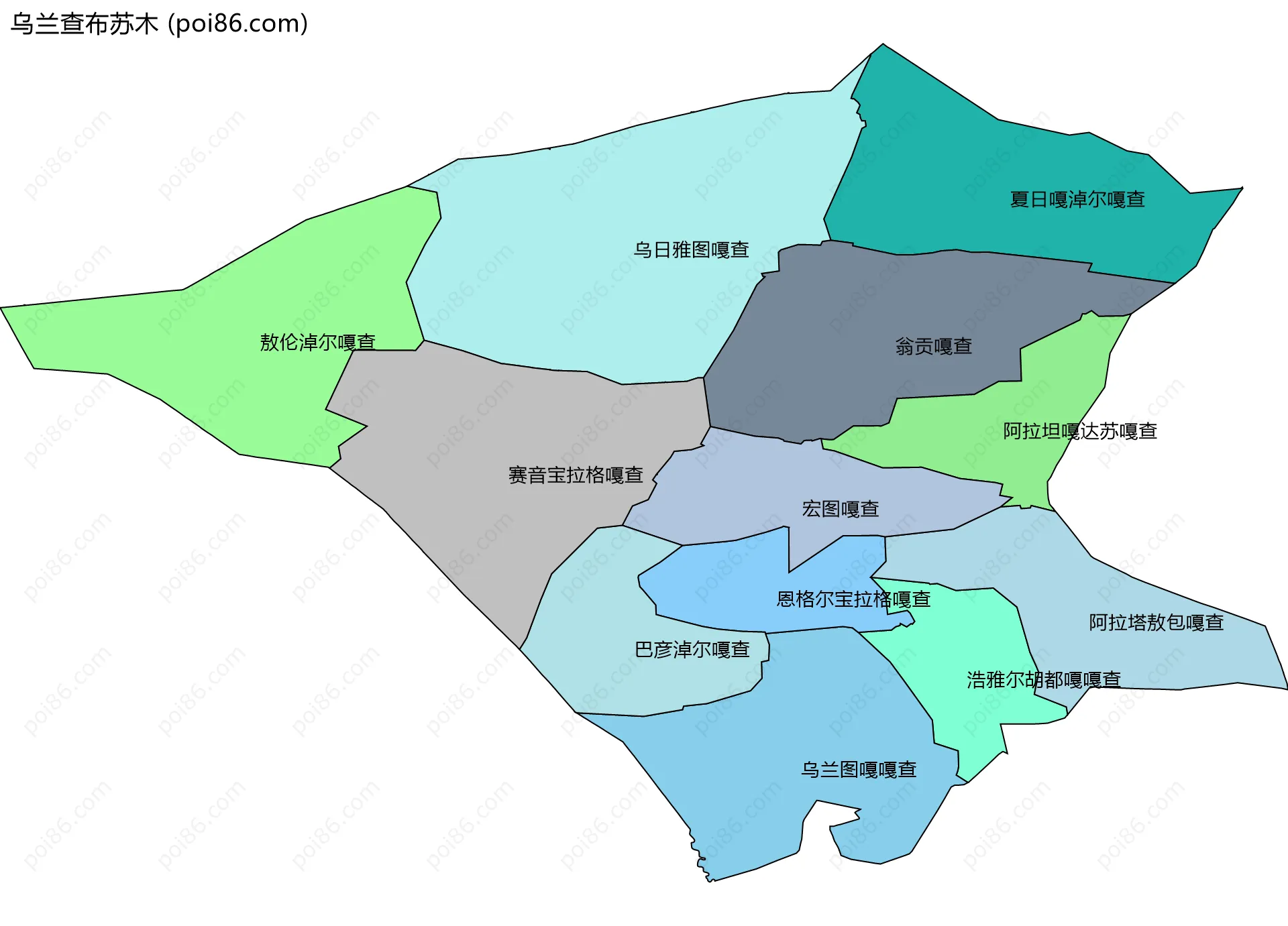 乌兰查布苏木边界地图(五级行政区划)