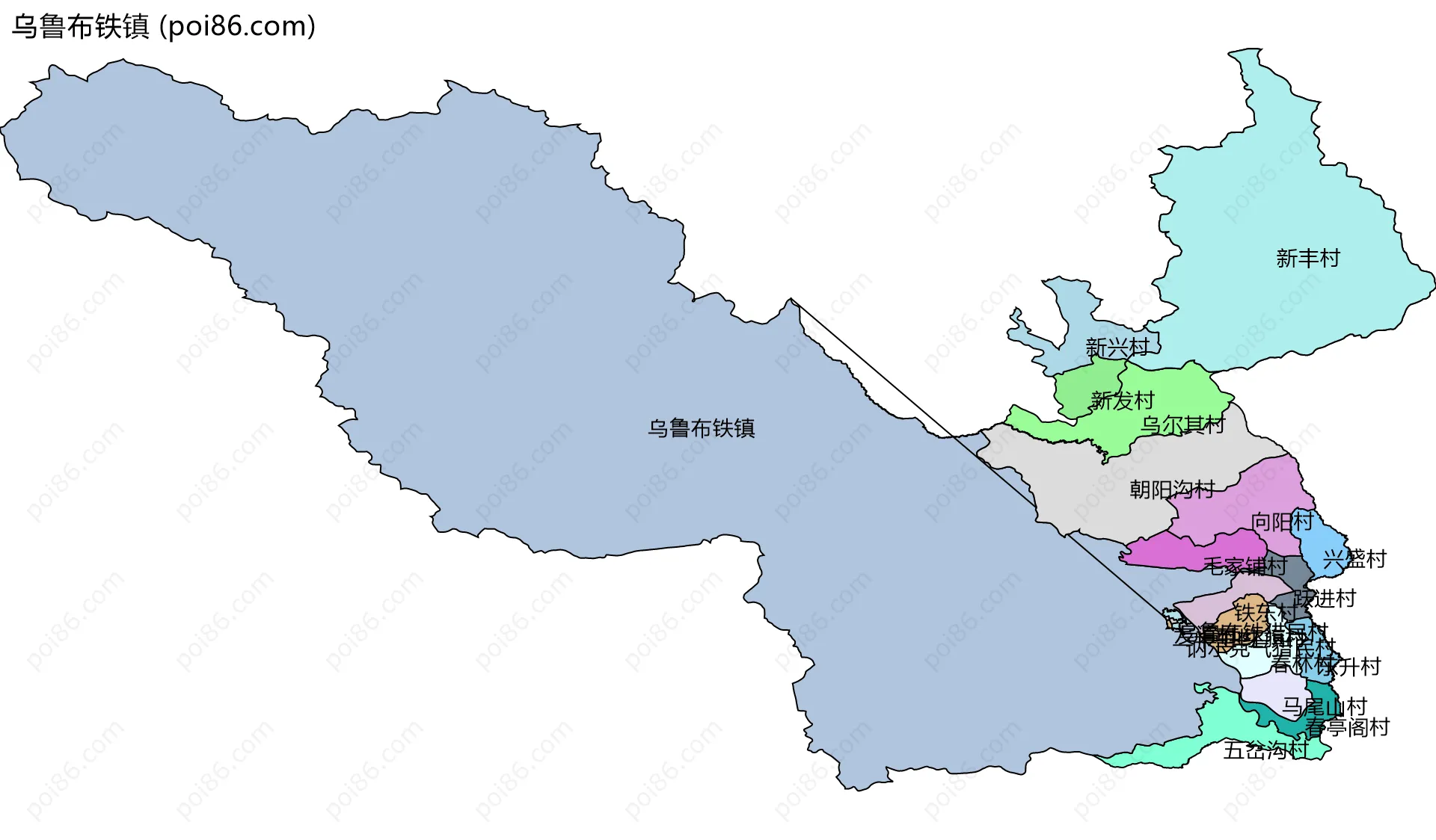 乌鲁布铁镇边界地图(五级行政区划)