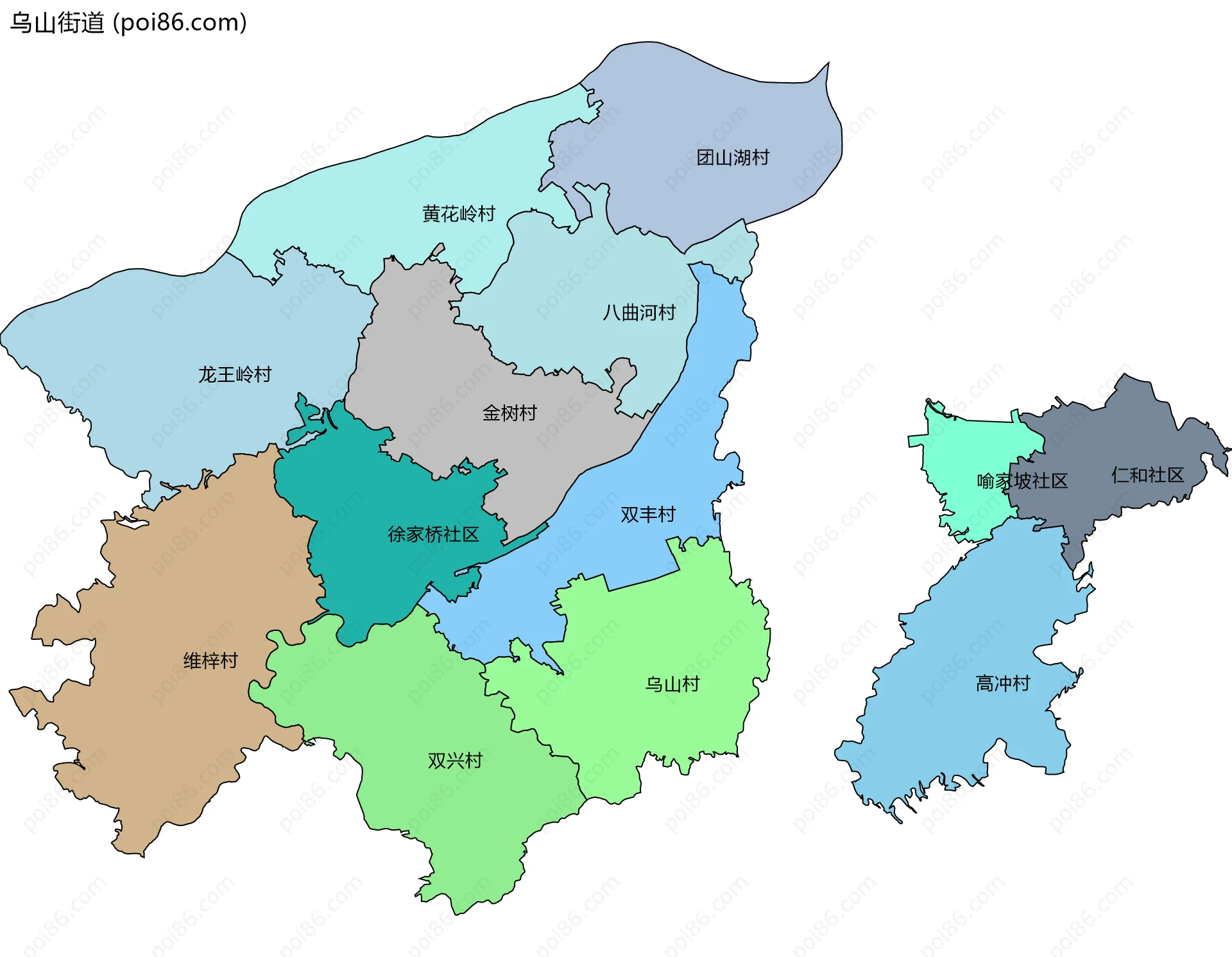 乌山街道边界地图(五级行政区划)