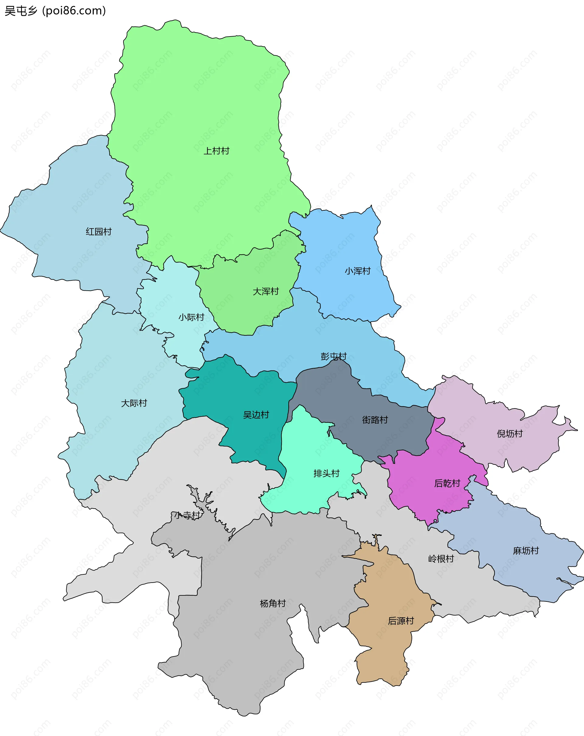 吴屯乡边界地图(五级行政区划)