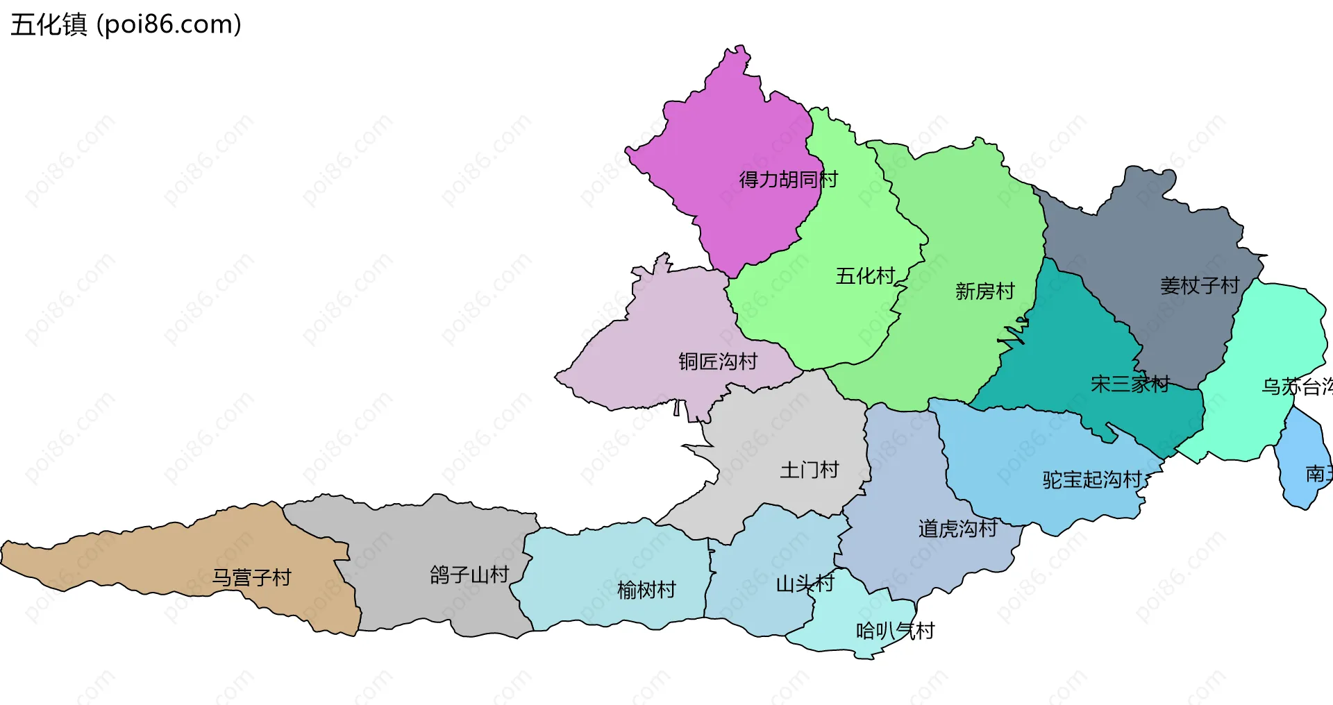 五化镇边界地图(五级行政区划)