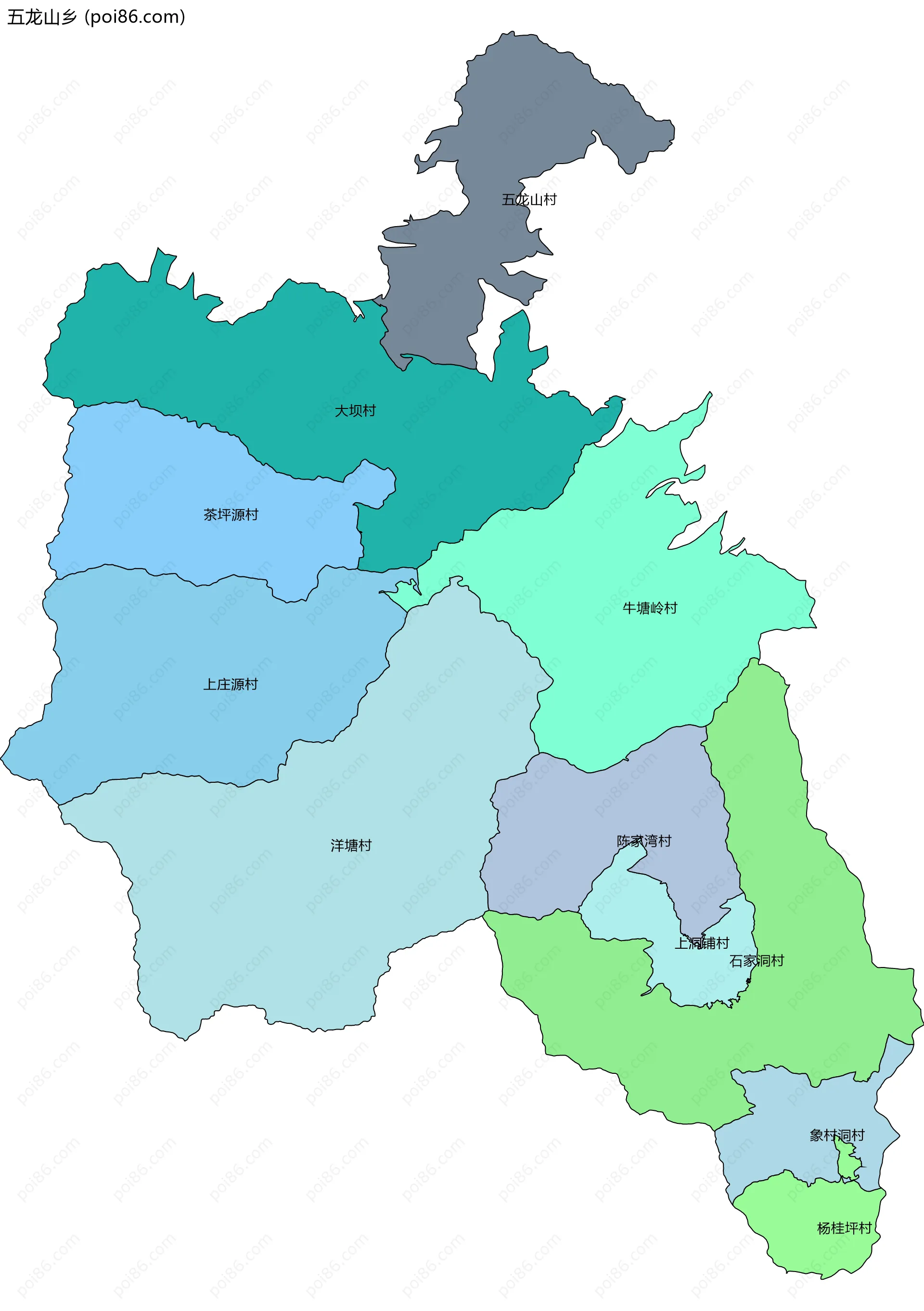 五龙山乡边界地图(五级行政区划)