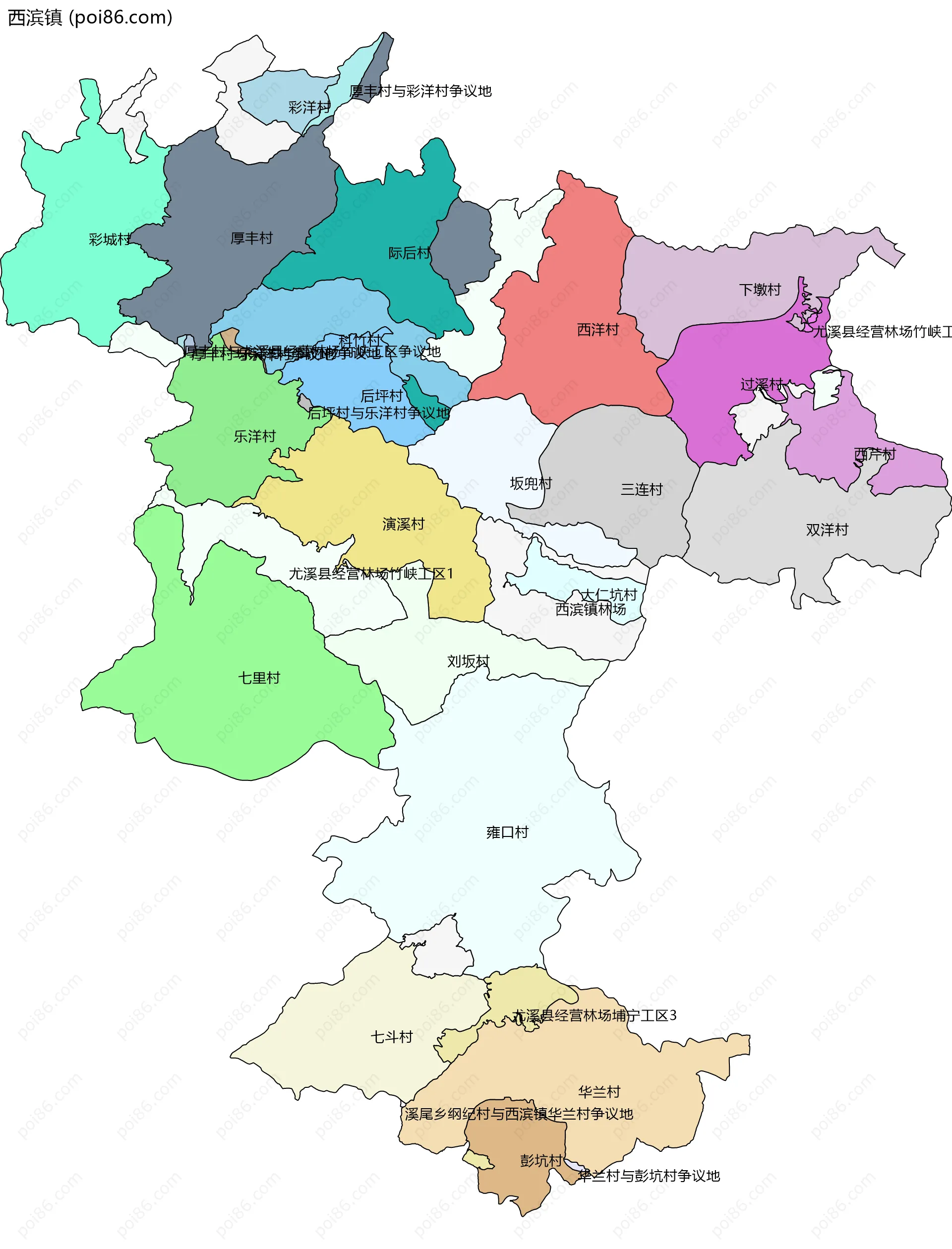 西滨镇边界地图(五级行政区划)