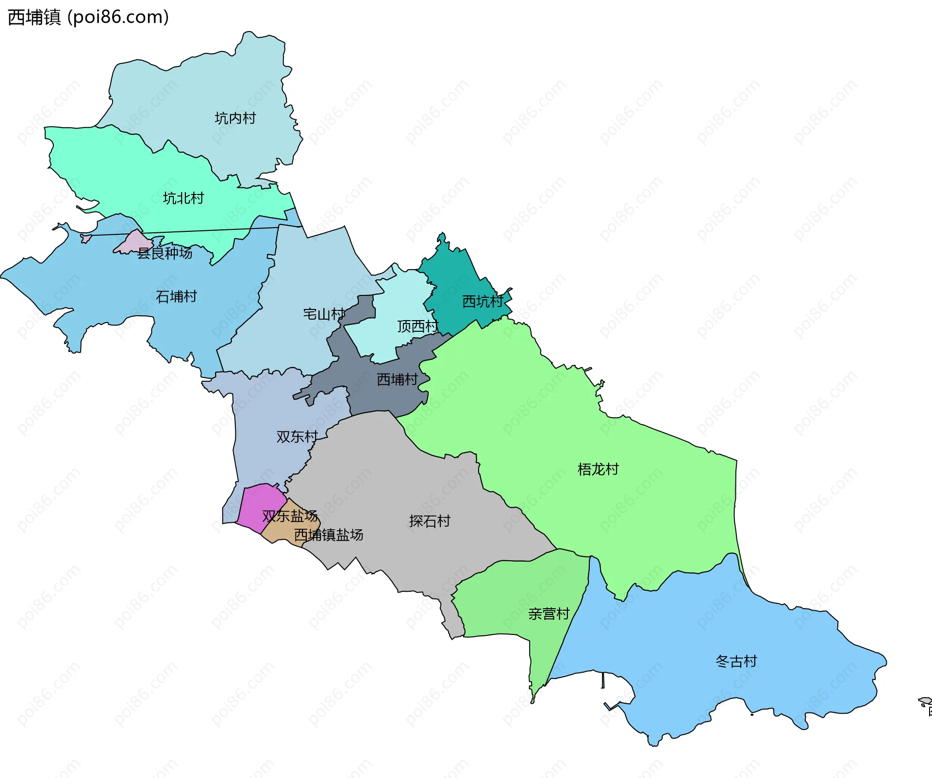 西埔镇边界地图(五级行政区划)