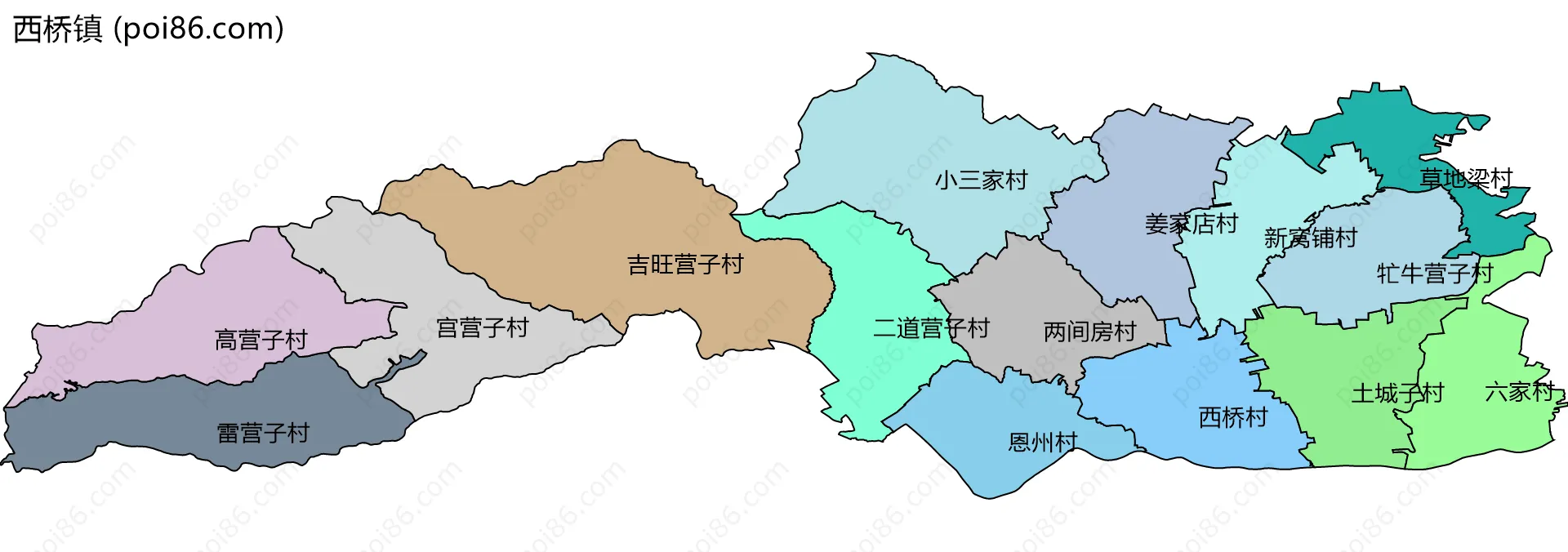 西桥镇边界地图(五级行政区划)