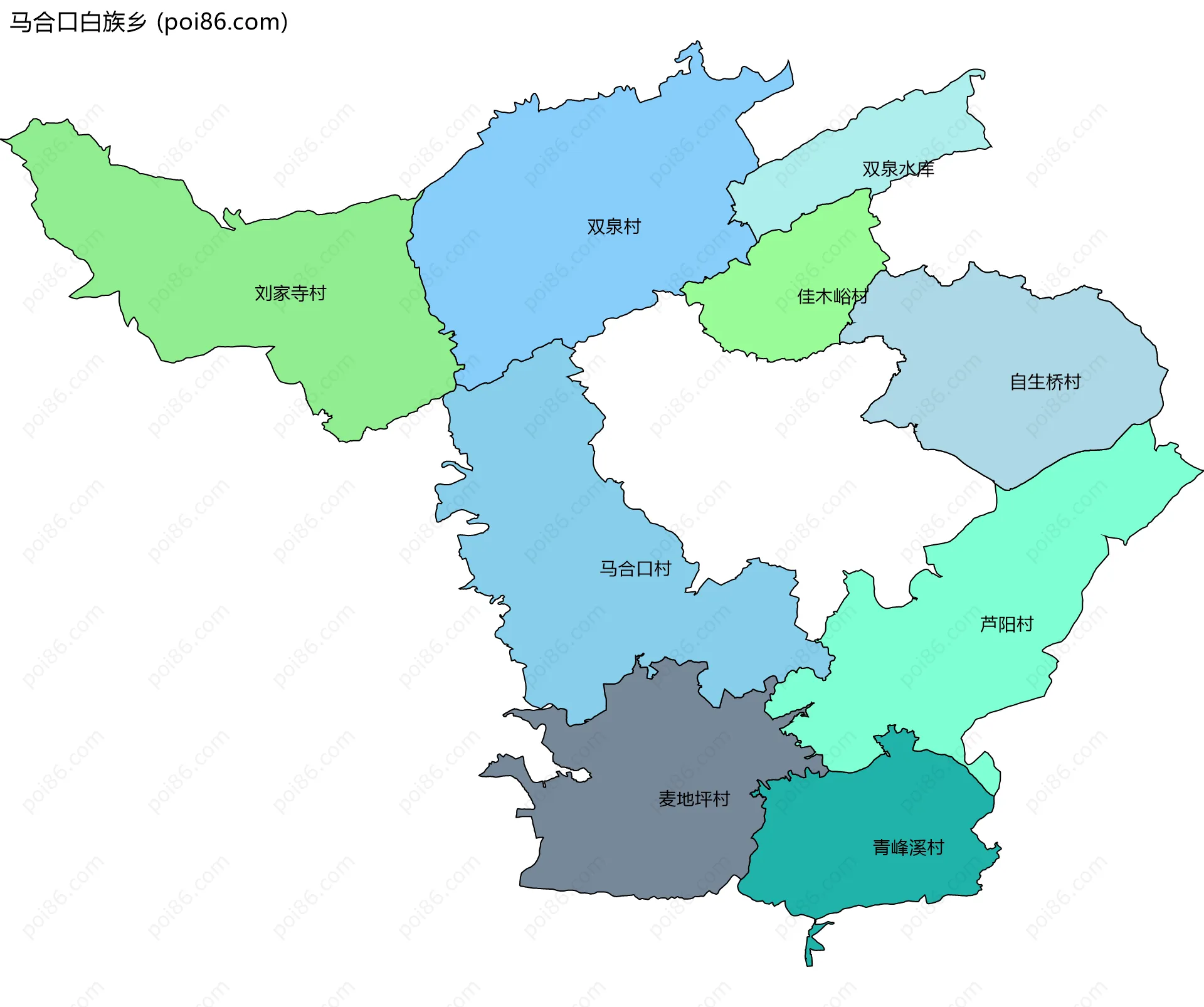 马合口白族乡边界地图(五级行政区划)