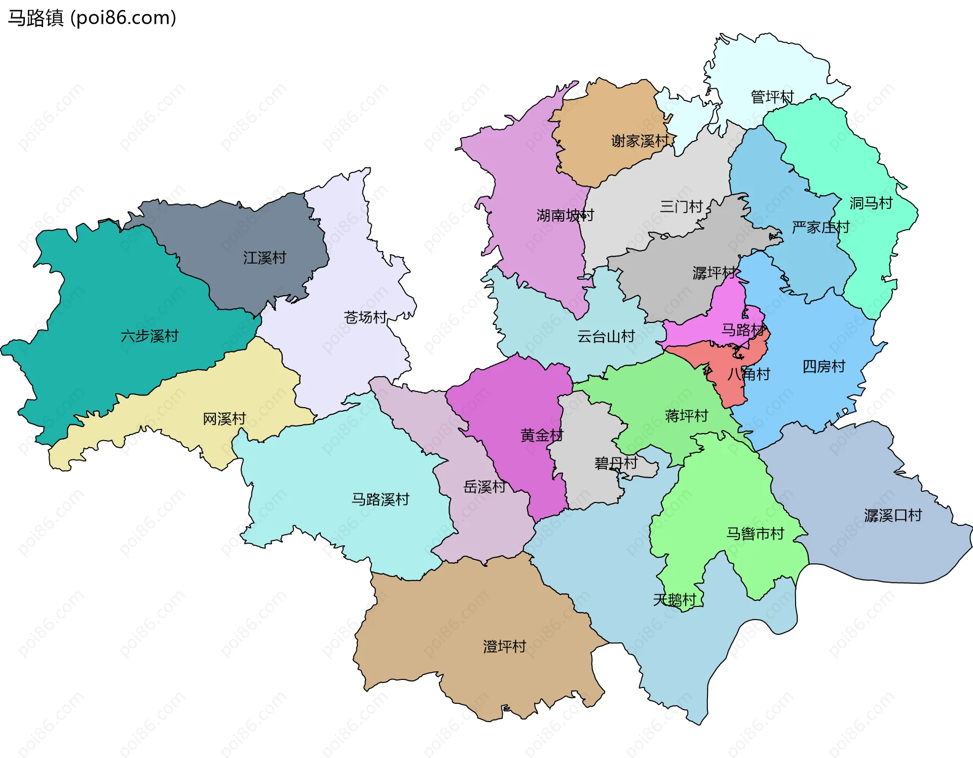 马路镇边界地图(五级行政区划)